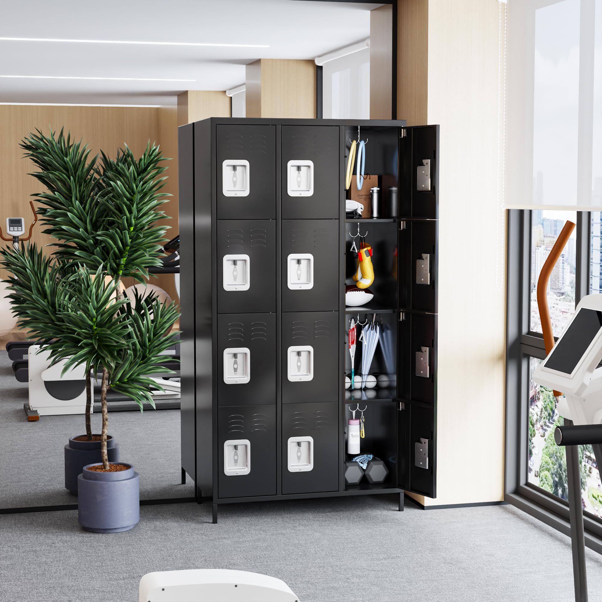 METAN 12-Door Black Steel Storage Locker Cabinet - Heavy Duty Metal Locker for School, Office, Gym & Bedroom - Industrial Employee Storage Locker with Easy Assembly - Perfect for Organization in Workplaces, Schools & Fitness Centers