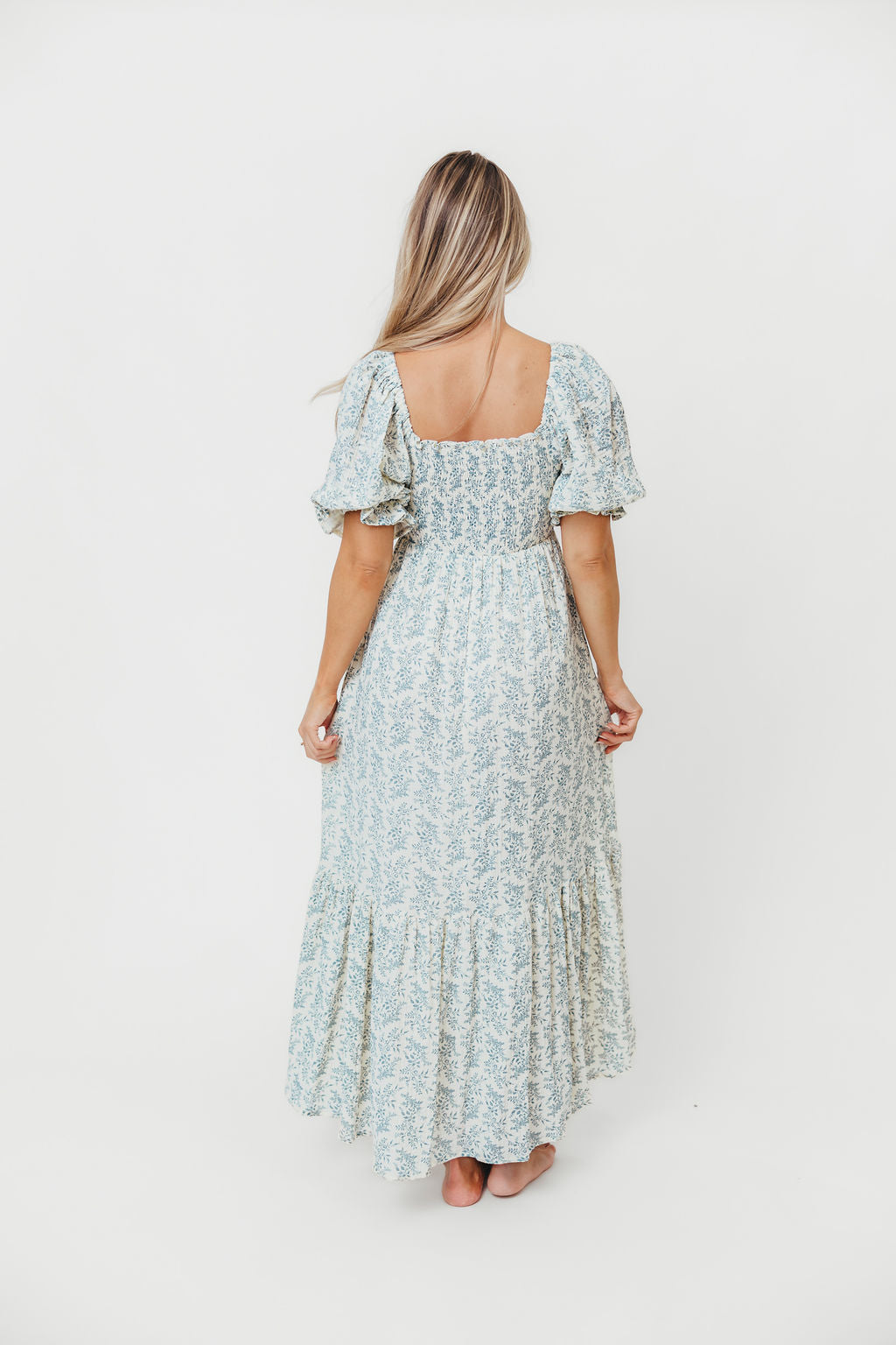 Livvy 100% Cotton Maxi Dress - Blue Foliage Print, Flowy Long Summer Dress for Women, Perfect for Beach Vacations, Garden Parties & Casual Outings