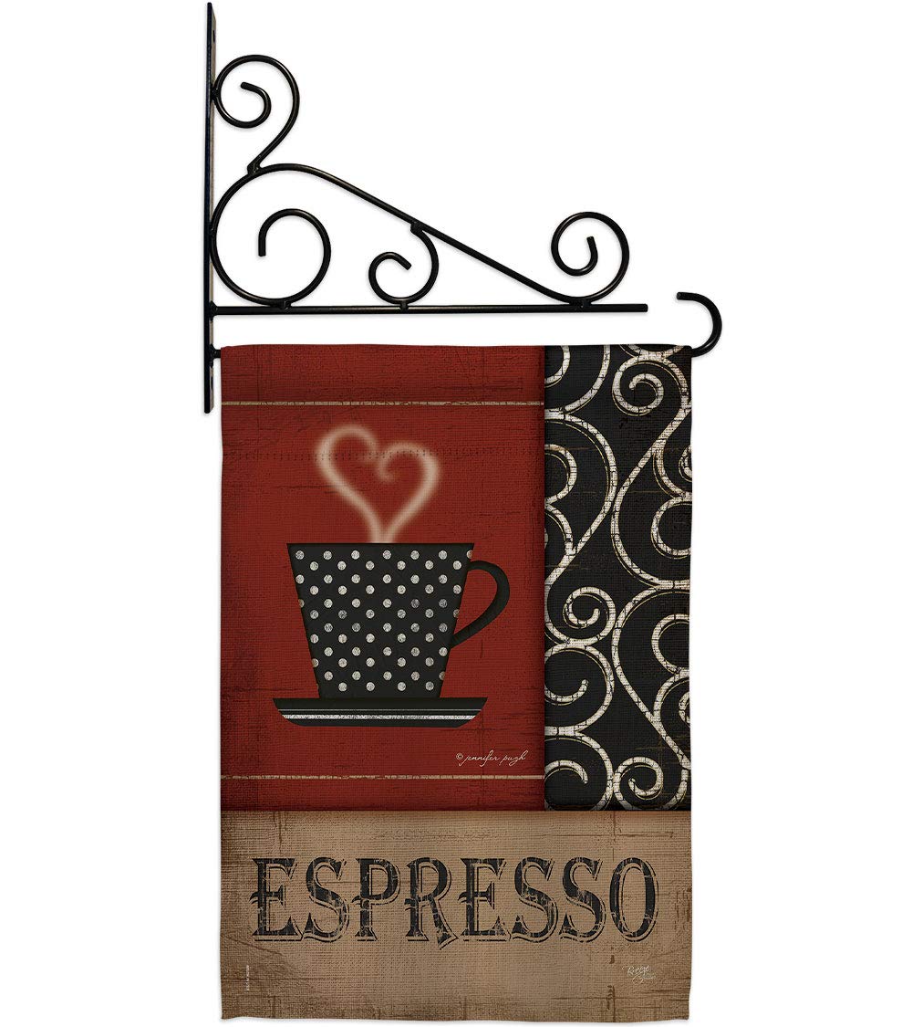 Double-Sided Espresso Garden Flag Set - 13x18.5 Inch USA-Made Coffee Themed Yard Banner with Wall Holder - Perfect for Coffee Lovers, Home Decor & Outdoor Decorations (Features Coffee, Tea, Latte, Cappuccino & Teapot Designs)