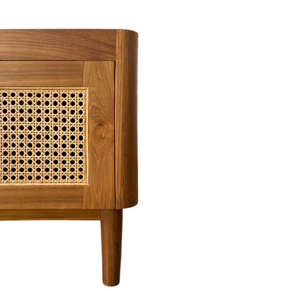 Bruno Teak Wood Nightstand - Modern Bedside Table with Drawer for Bedroom, Living Room, or Office - Solid Wood End Table with Storage Space