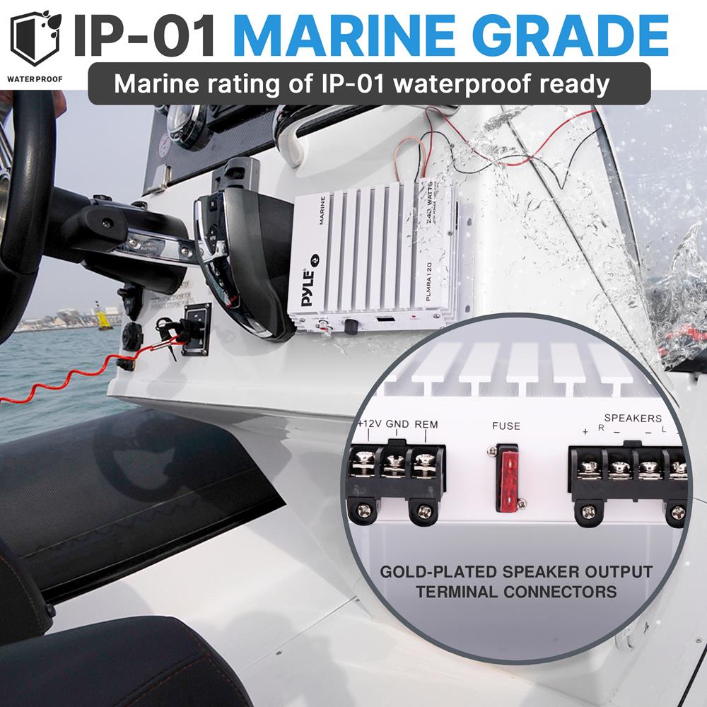 2 Channel Waterproof Marine Amplifier - High Power Stereo Audio Amp for Boats, Yachts & Outdoor Use - Perfect for Marine Audio Systems & Waterproof Sound Setups