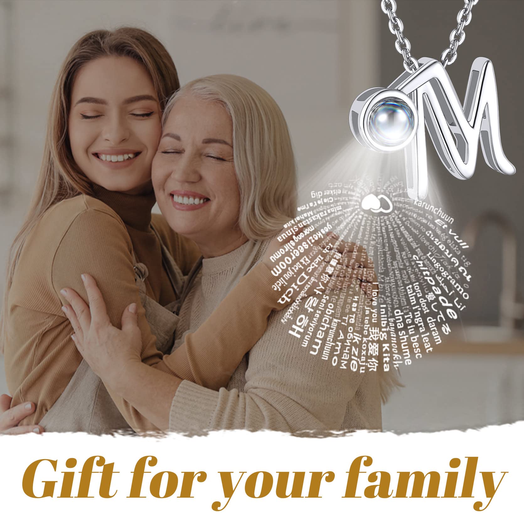I Love You Initial Necklace - Custom Photo Jewelry for Women | Gift for Her, Wife, Mother | Anniversary, Birthday, Christmas