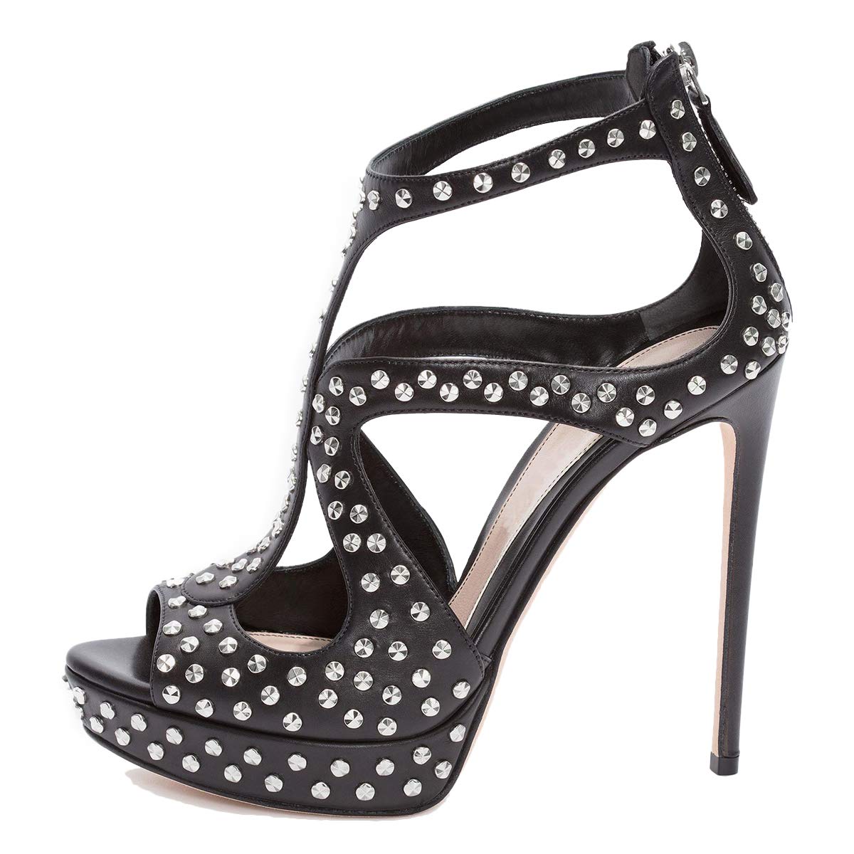Sexy Stiletto High Heel Sandals for Women - Peep Toe Platform Pumps with Cutout Design & Back Zipper - Perfect for Party, Club, Evening Dress & Special Occasions