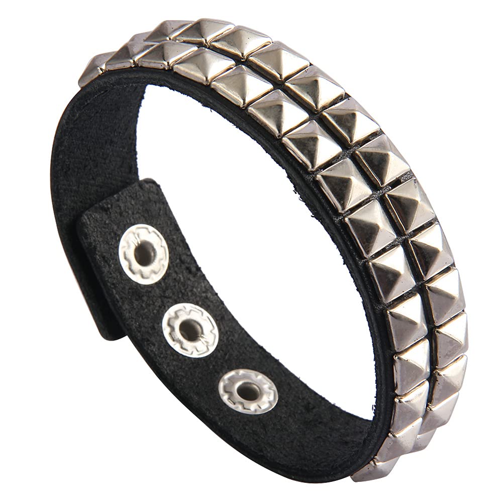 Men's Leather Studded Bracelet - Punk Rock Biker Cuff Wristband | Steampunk Viking Gauntlet Arm Band for Women & Men | Perfect for Motorcycle Riding, Concerts, and Gothic Fashion