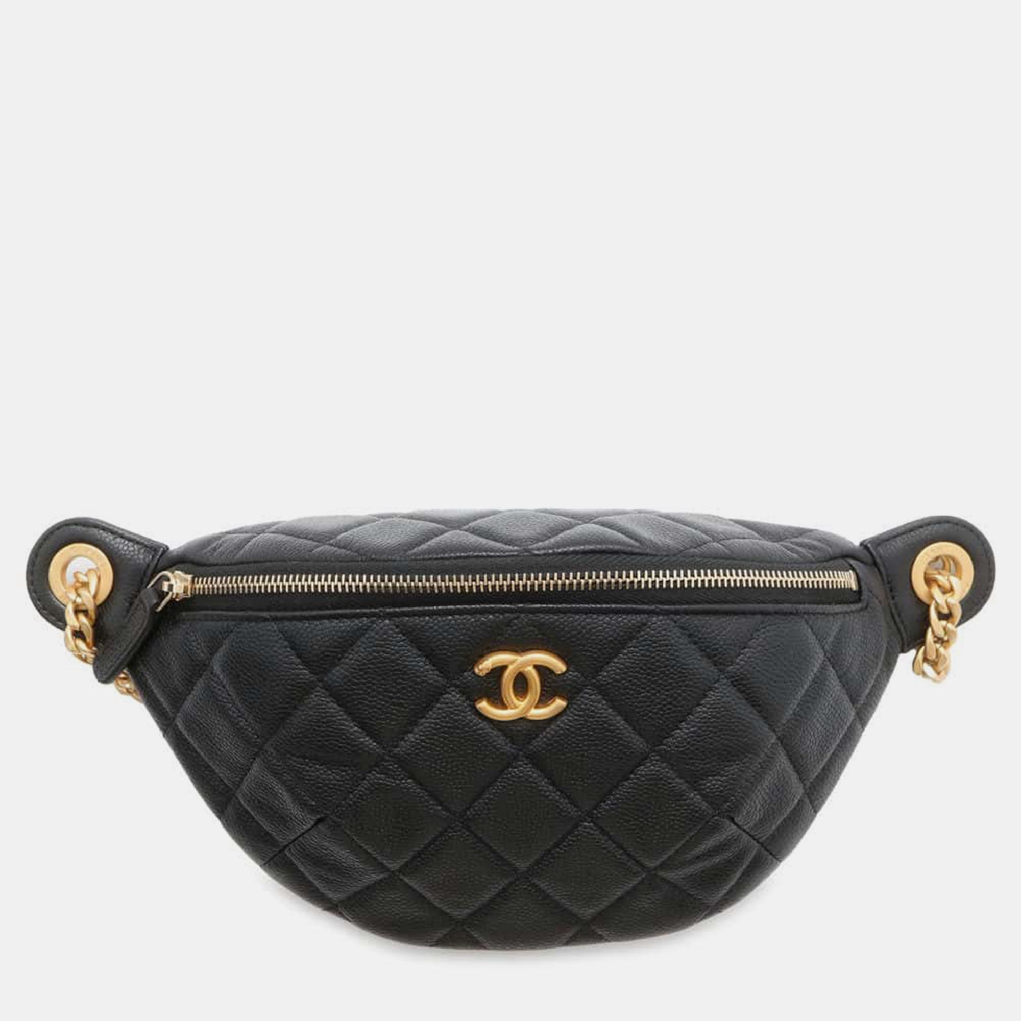 Luxury Black Caviar Leather Matelasse CC Logo Heart Chain Crossbody Bag - Elegant Designer Handbag for Women, Perfect for Date Night, Parties & Special Occasions