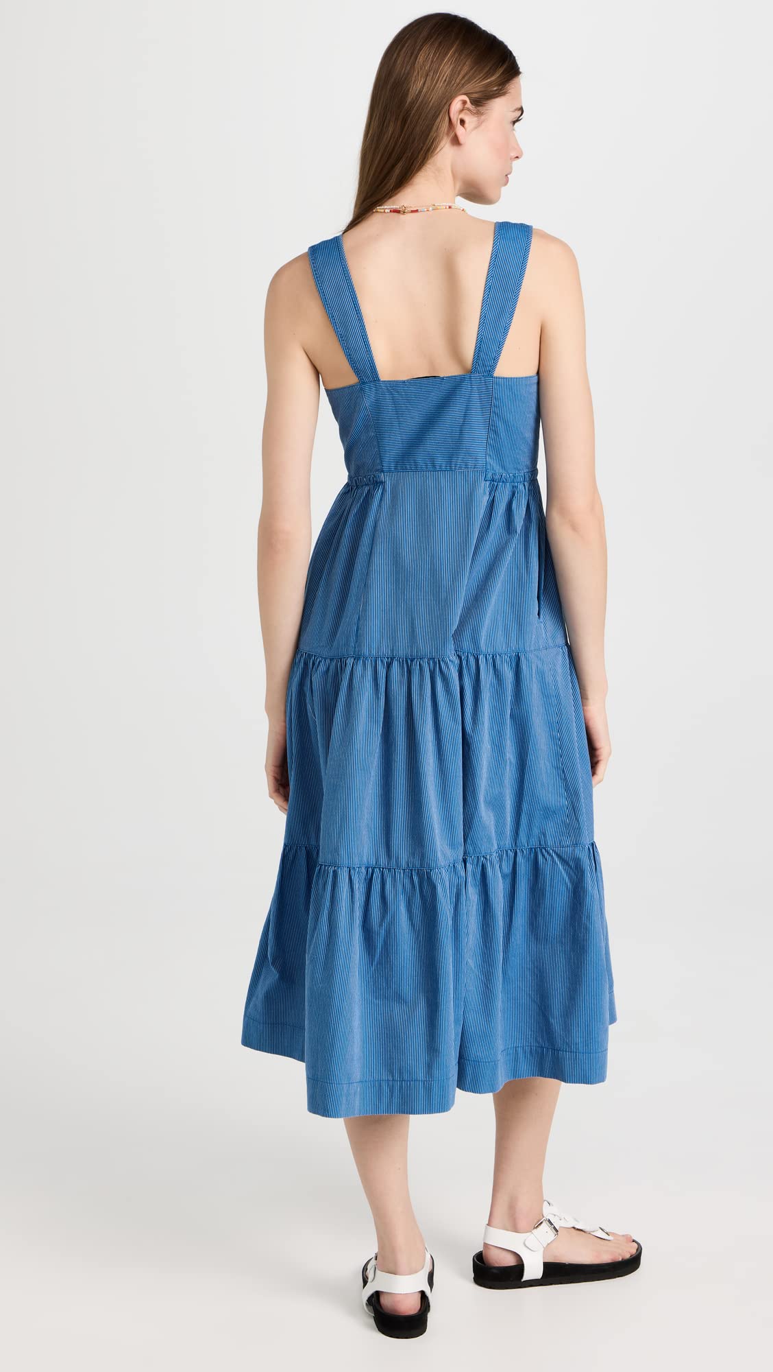 Madewell Women's Button-Front Tiered Midi Dress - Striped Floral Summer Dress for Casual Outings, Beach Vacations & Brunch Dates