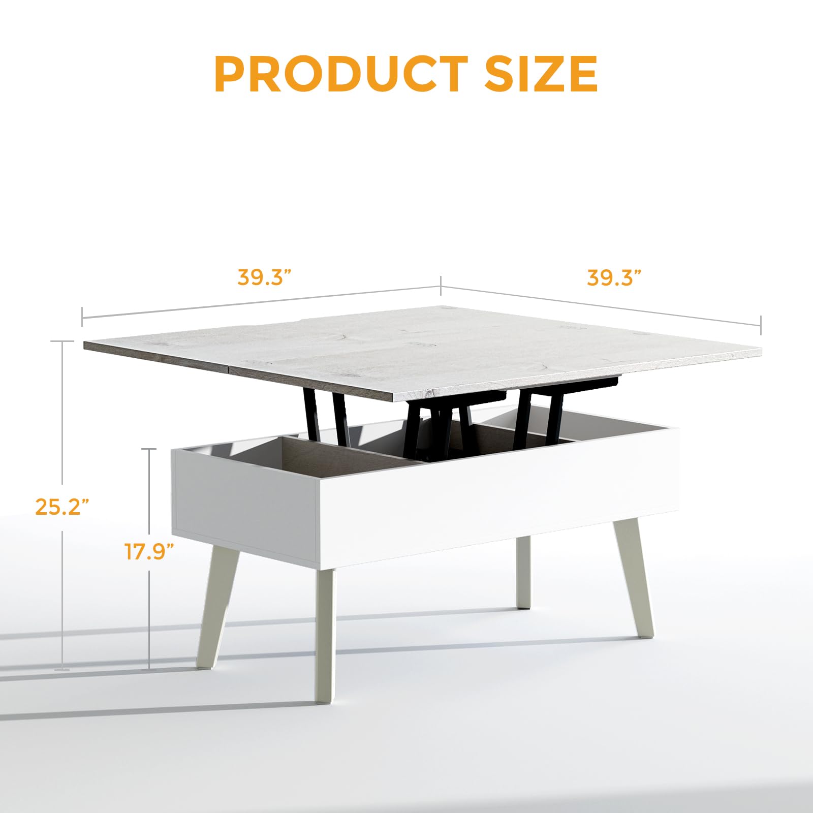 3 in 1 Lift Top Coffee Table - Easy 10-Minute Assembly, Convertible Multifunctional Table to Dining Table & Work Desk with Storage, Modern Gray - Perfect for Small Spaces, Living Rooms & Home Offices