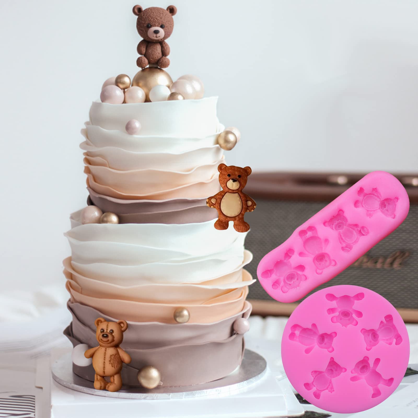 3-Piece Bear Silicone Mold Set - Valentine's Day Fondant Molds for Chocolate, Candy, Gum Paste & Polymer Clay - Cute Bear Cake Decorating Tools for DIY Baking & Crafts (Perfect for Valentine's Gifts, Birthday Parties & Home Baking Projects)