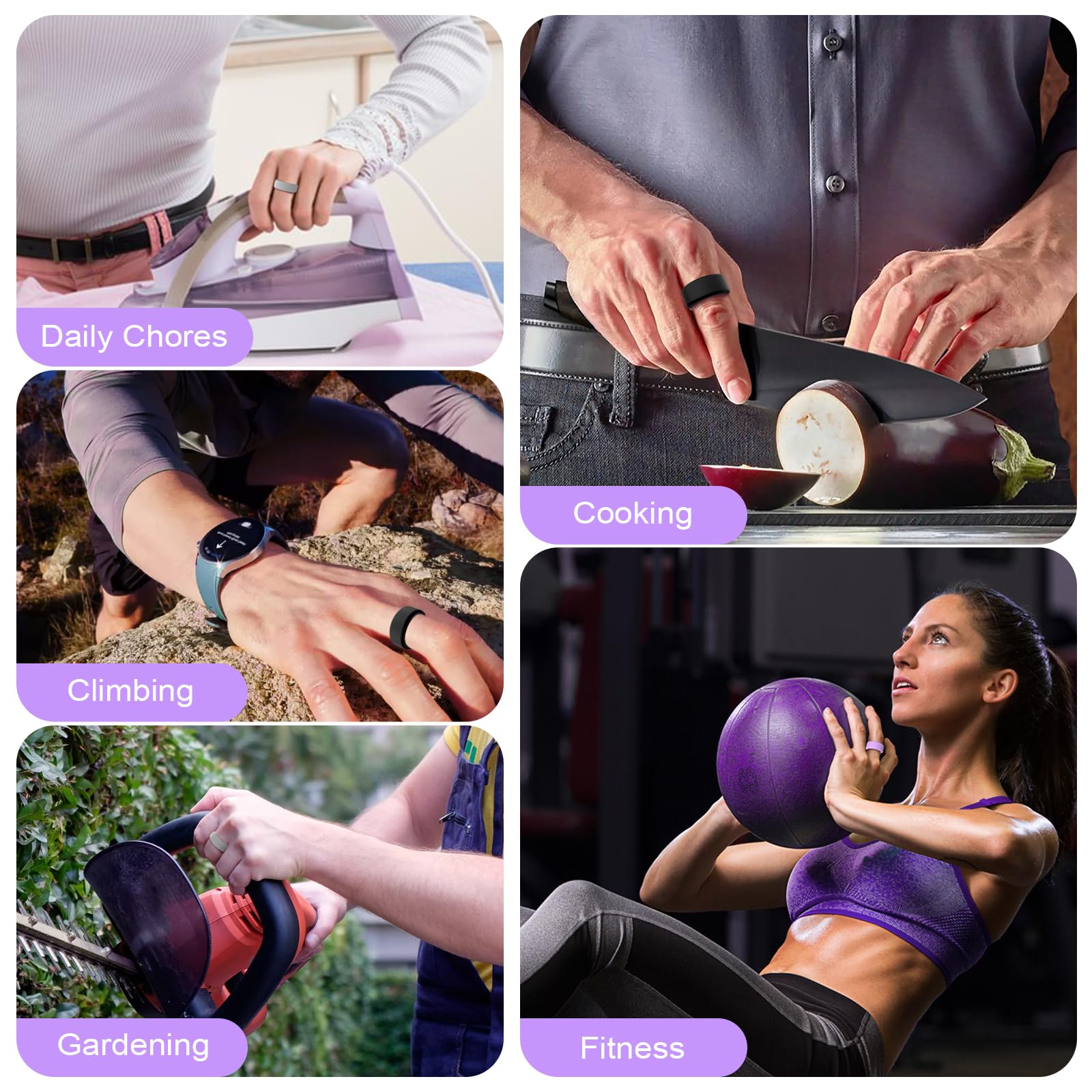 TiMOVO 6-Pack Silicone Ring Case for Oura Ring Gen 4/Gen 3/Galaxy Ring/Ring AIR/RingConn - Anti-Scratch Elastic Ring Cover (Size S) - Black/Gray/Purple - Perfect for Gym, Travel & Daily Wear Protection