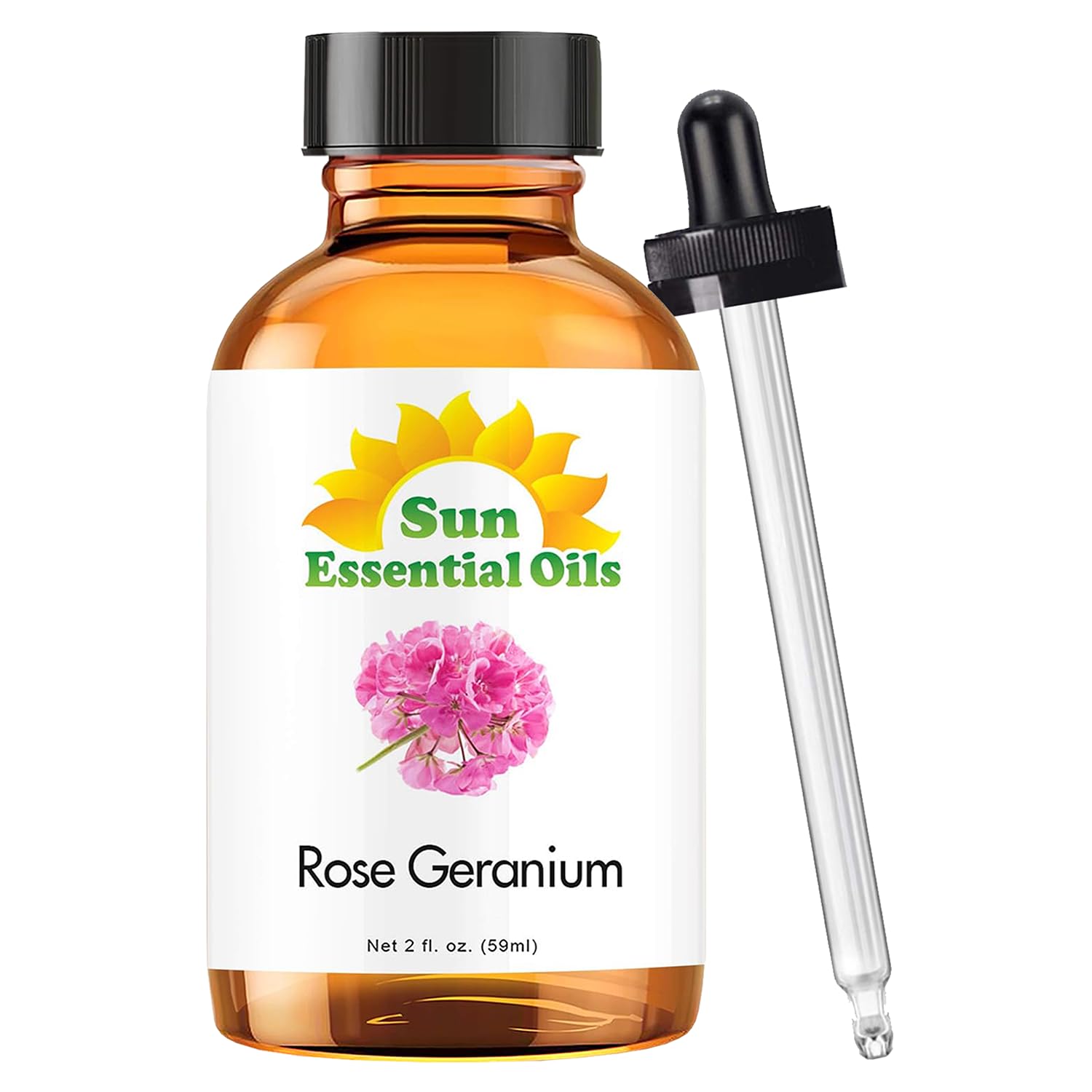 Premium Rose Geranium Essential Oil - 2 fl oz (60ml) 100% Pure Therapeutic Grade for Aromatherapy, Diffusers, Massage & Skin Care - Natural Stress Relief & Mood Enhancer