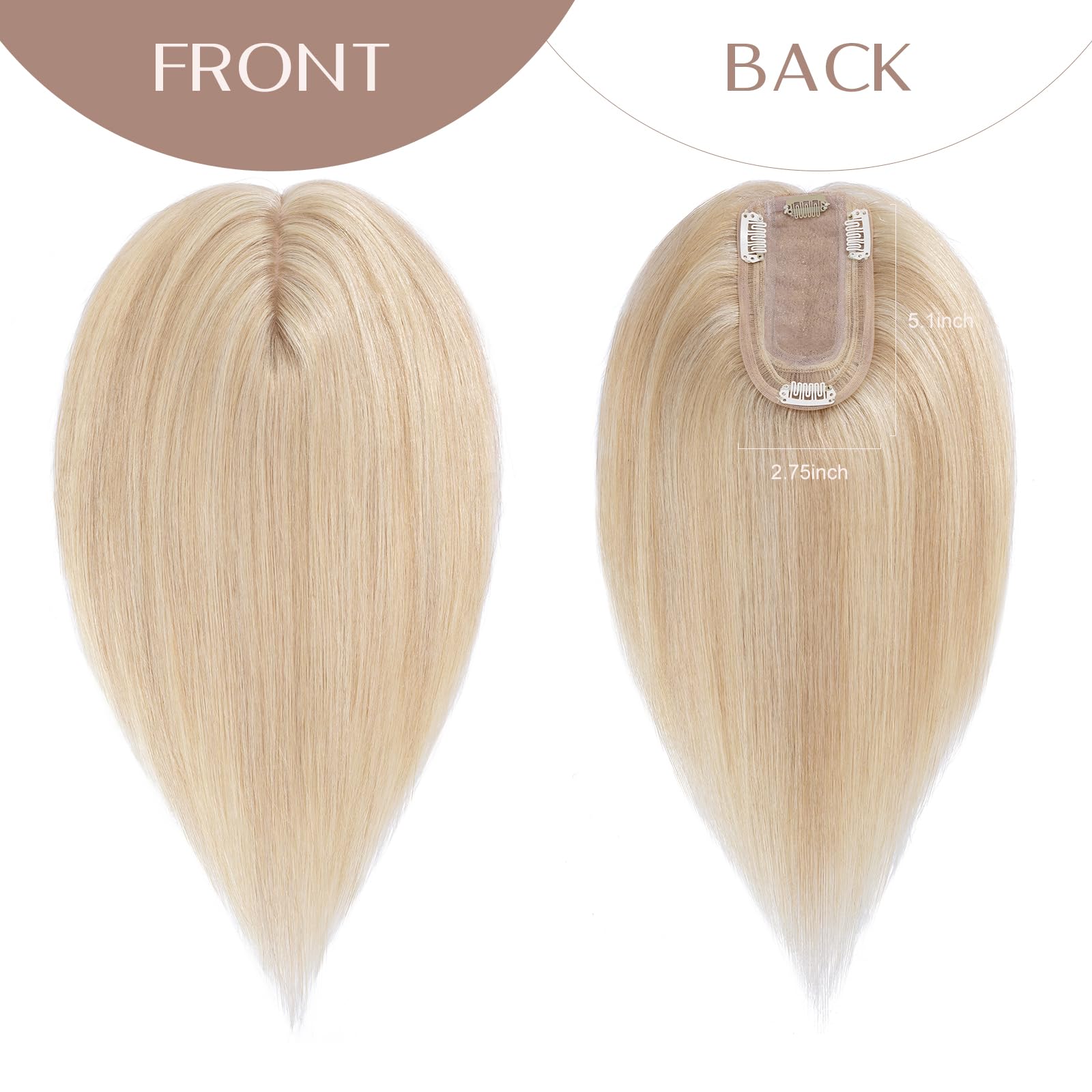 14 Inch Human Hair Topper for Women - No Bangs Real Human Hair Topper for Thinning Hair #18P613 Camel Mixed Light Gold | Perfect for Daily Wear, Special Occasions & Hair Volume Enhancement