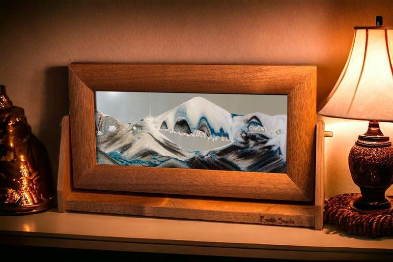 Exotic Sands Moving Sand Art Picture - Md14 Medium Alder Wood Frame with Clear Liquid for Home & Office Decor | Relaxing Desktop Sandscape Art for Stress Relief & Meditation
