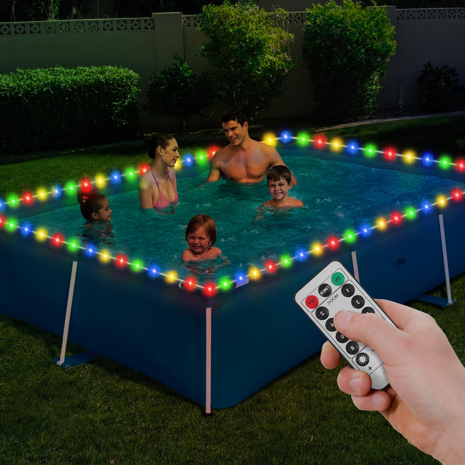 54Ft LED Rope Lights for Above Ground Pools - Remote Control, Battery Operated, Submersible & Waterproof Outdoor LED Strip Lights - Perfect for 18Ft*9Ft Swimming Pools (Ideal for Night Swimming, Pool Parties & Backyard Decor)