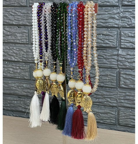 Islamic Tesbih - 99 Count Acrylic Crystal Cut Prayer Beads with Elegant Tulip Tassel, Black | Perfect for Muslim Prayer, Meditation & Zikr | Durable & Beautiful Islamic Gift for Men & Women
