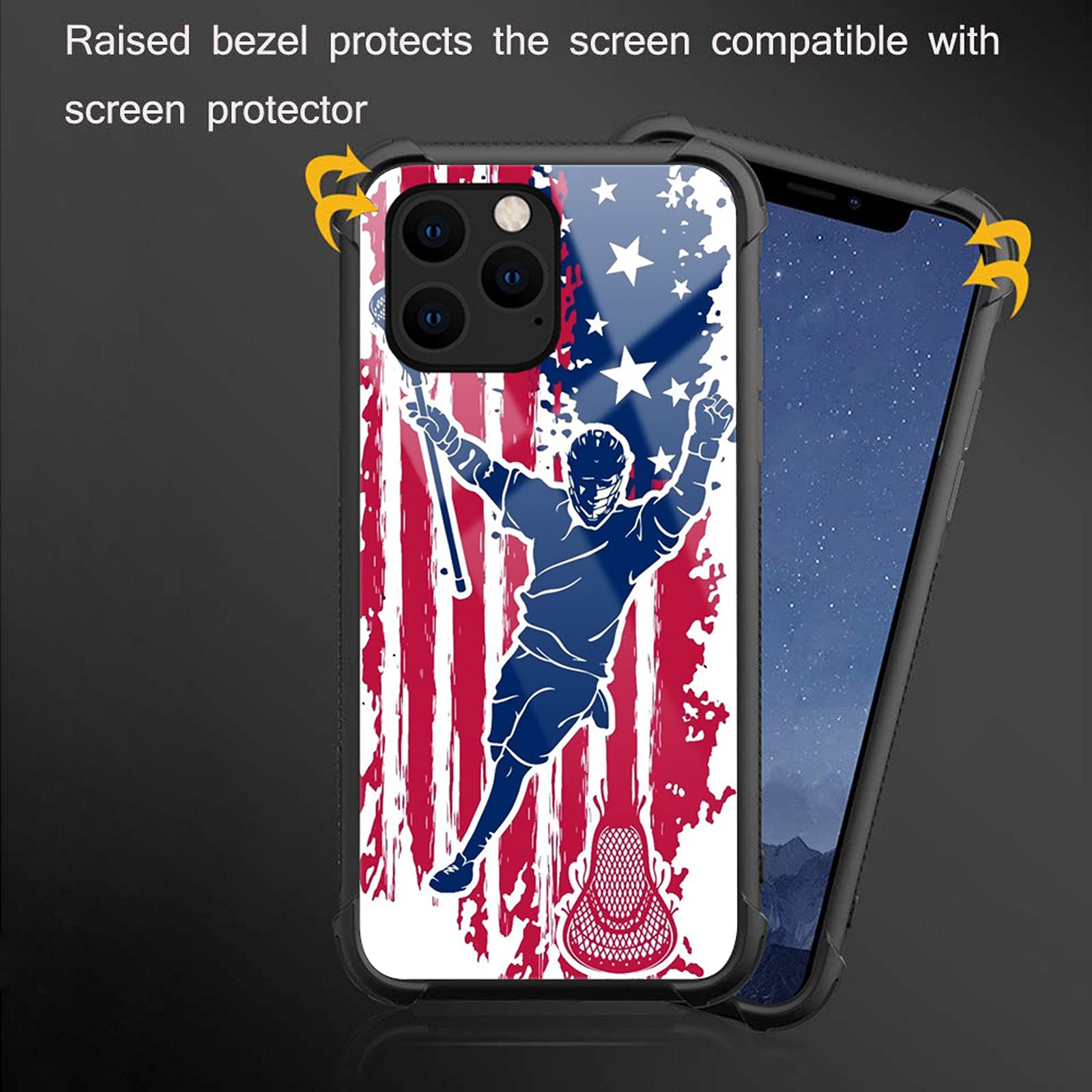 Shockproof iPhone 12 Mini Case with American Flag Lacrosse Design - Anti-Scratch Hard PC Back Cover for Girls | Perfect for Sports, School & Everyday Protection