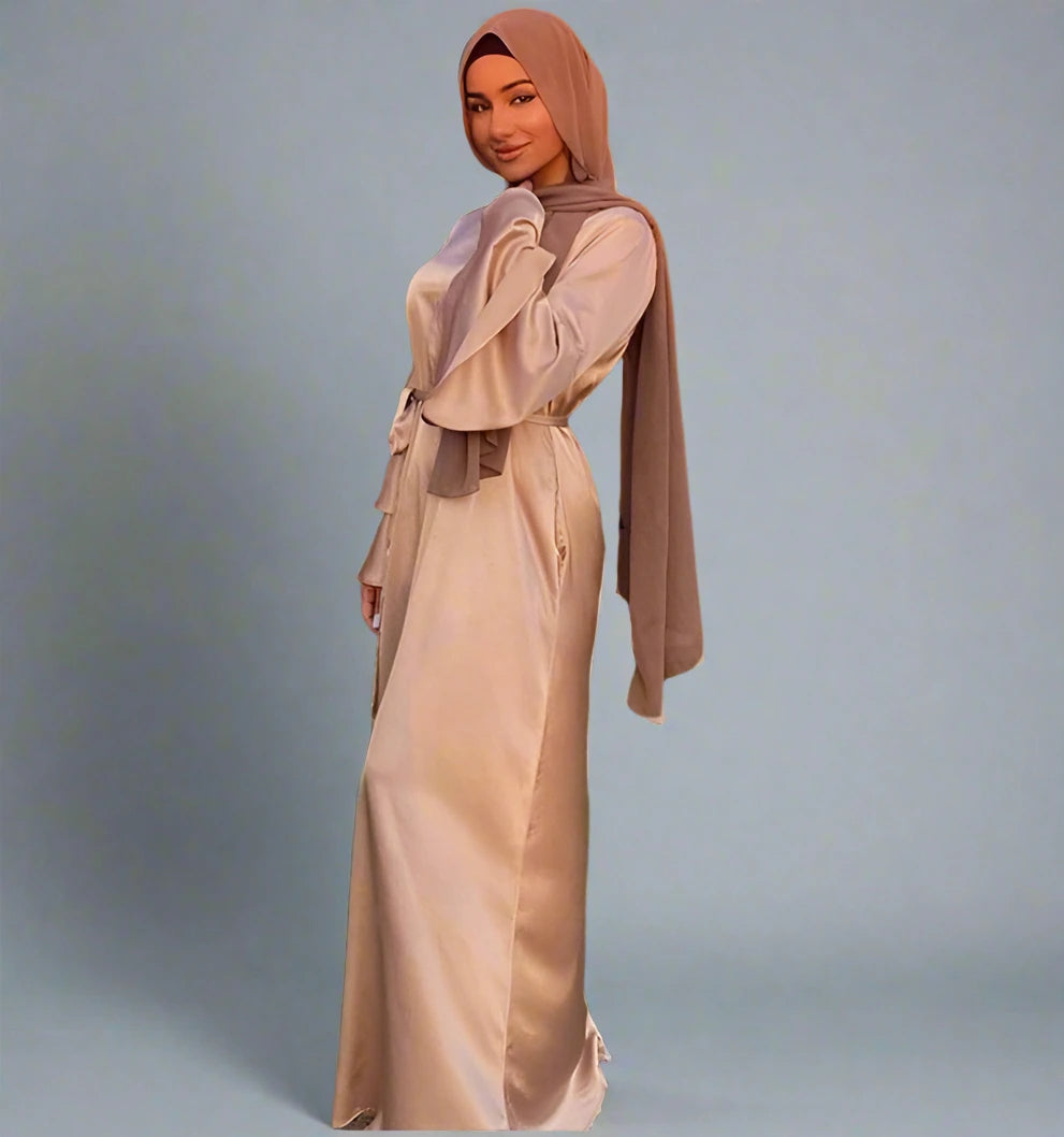 Elegant Muslim Solid Color Flare Sleeve Abaya Dress - Modest Islamic Prayer Dress for Women, Perfect for Mosque, Eid & Special Occasions