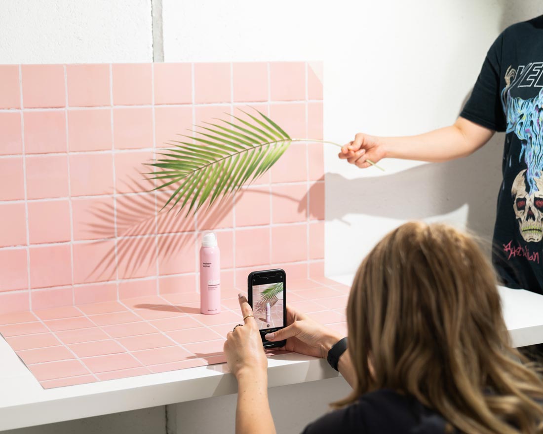 Bronte Pink Square Tile Flat Lay Instagram Backdrop (56cm x 87cm) - Perfect for Social Media Photography, Blogging, and Product Styling