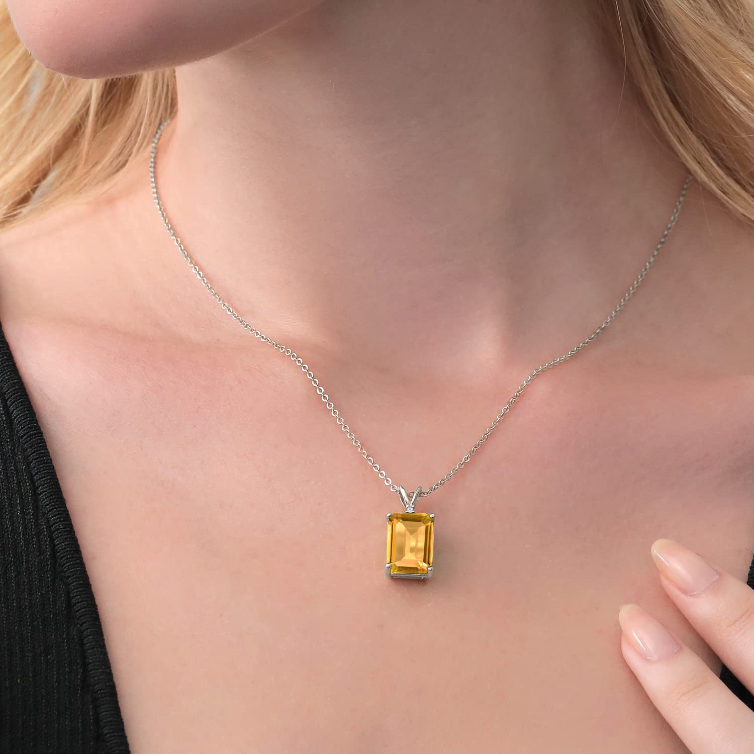 Gem Stone King 925 Sterling Silver Emerald Cut Birthstone Necklace for Women - 14X10MM Gemstone Pendant with 18 Inch Silver Chain | Perfect Gift for Birthday, Anniversary & Mother's Day