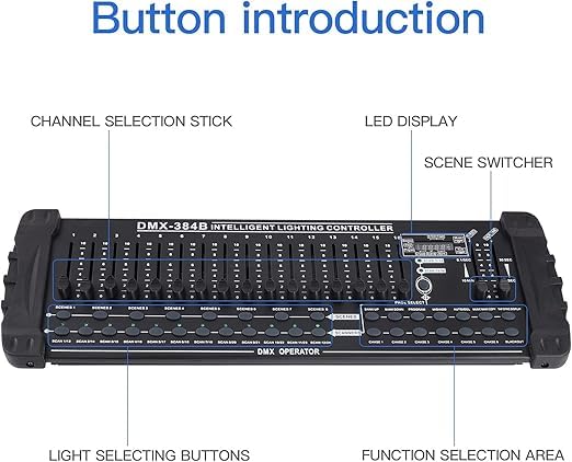 Professional DMX512 DJ Lighting Controller - 384 Channels for Bar, Club & Live Shows | 30 Banks, 8 Scenes, 24 Fixtures | Stage Light Programming Console for Dynamic Light Effects & Atmosphere Creation