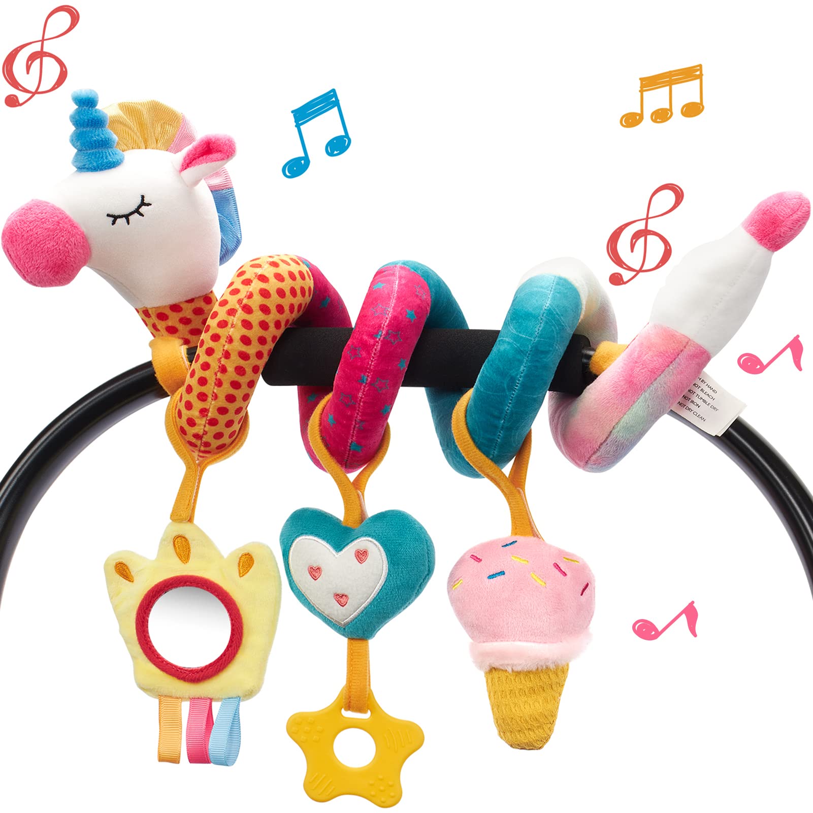 Hahaland Baby Car Seat Toys for 0-6 Months - Developmental Rattles, Mirror & Crinkle Toys for Newborn Girls - Perfect Stroller & Crib Toys for Sensory Play & Early Learning - Great Easter Gift for Infants