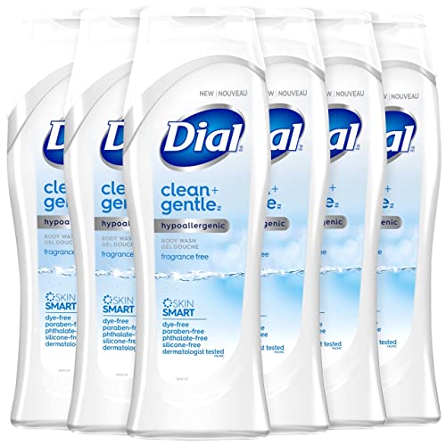 Dial Body Wash, Clean + Gentle Hypoallergenic Fragrance Free - 1.31 Pound (Pack of 6) | Moisturizing Shower Gel for Sensitive Skin - Perfect for Daily Use, Gym, and Travel