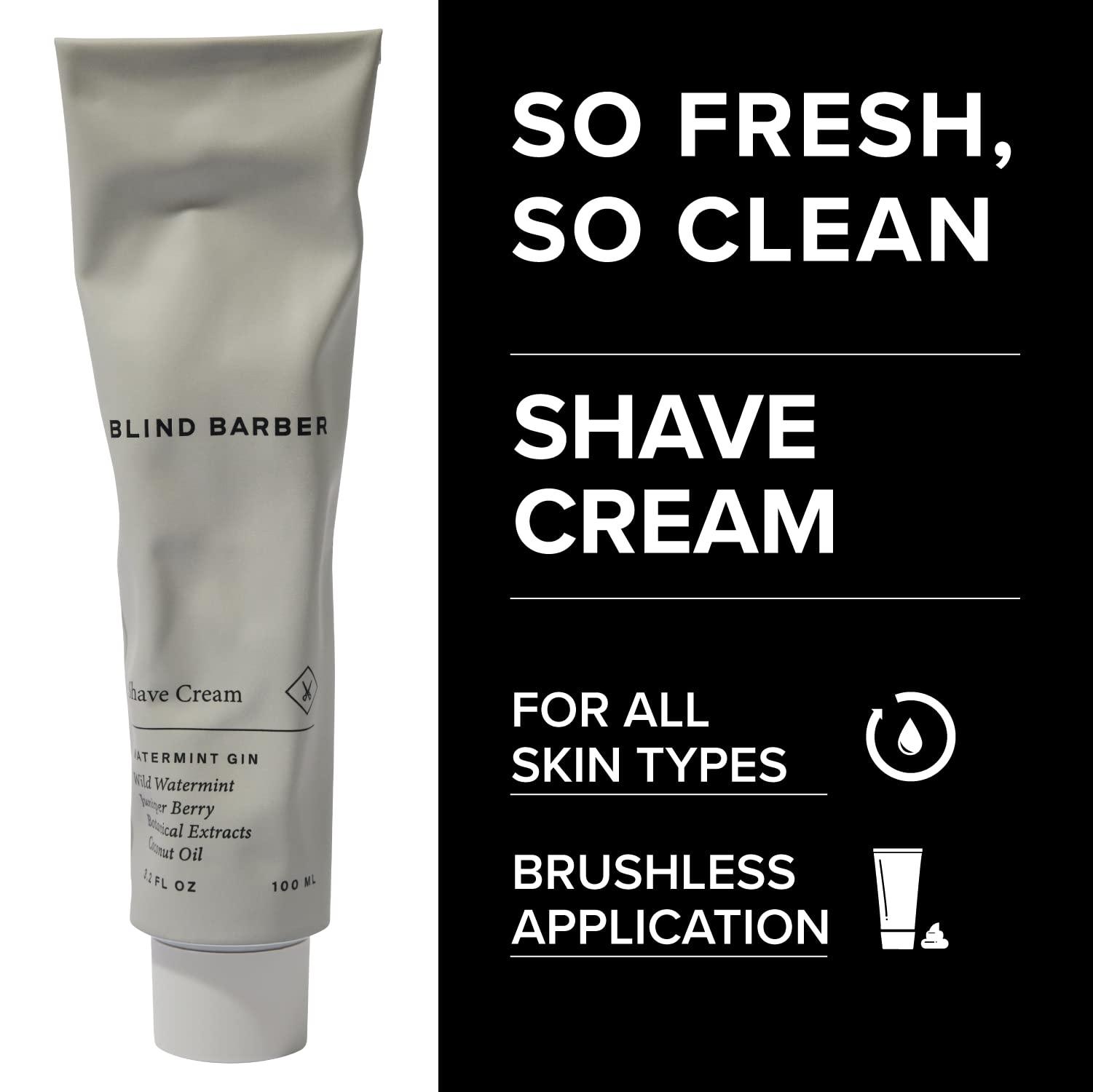 Blind Barber Watermint Gin Shave Cream for Men - Sensitive Skin Beard Lather with Moisturizing Protection - All Skin Types - 3.2oz Travel-Friendly Shaving Cream for Home & Grooming Kits