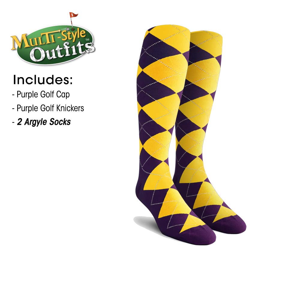 Men's Stylish Purple Golf Outfit Set - Matching Knickers, Cap & 2 Over-The-Calf Socks for Comfortable Golfing & Casual Wear