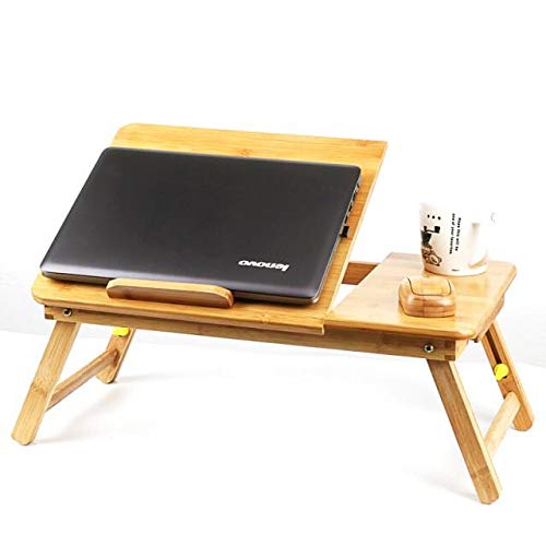 Adjustable Bamboo Laptop Desk with USB Cooling Fan - Portable Foldable Bed Tray & Breakfast Serving Table - 22