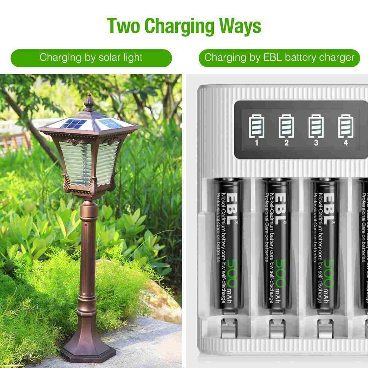 EBL AAA Ni-Cd Rechargeable Batteries 1.2V 500mAh - Long Lasting Power for Toys, Flashlights & Electronics | Eco-Friendly Rechargeable Battery Pack