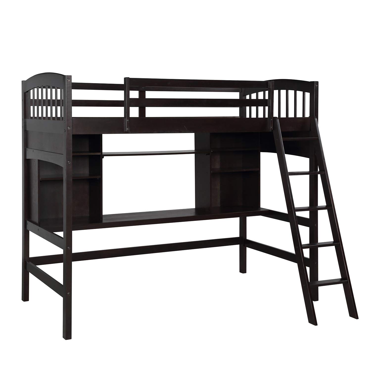 Twin Size Loft Bed with Desk for Kids & Teens - Espresso Finish, Space-Saving Study & Sleep Solution for Small Bedrooms