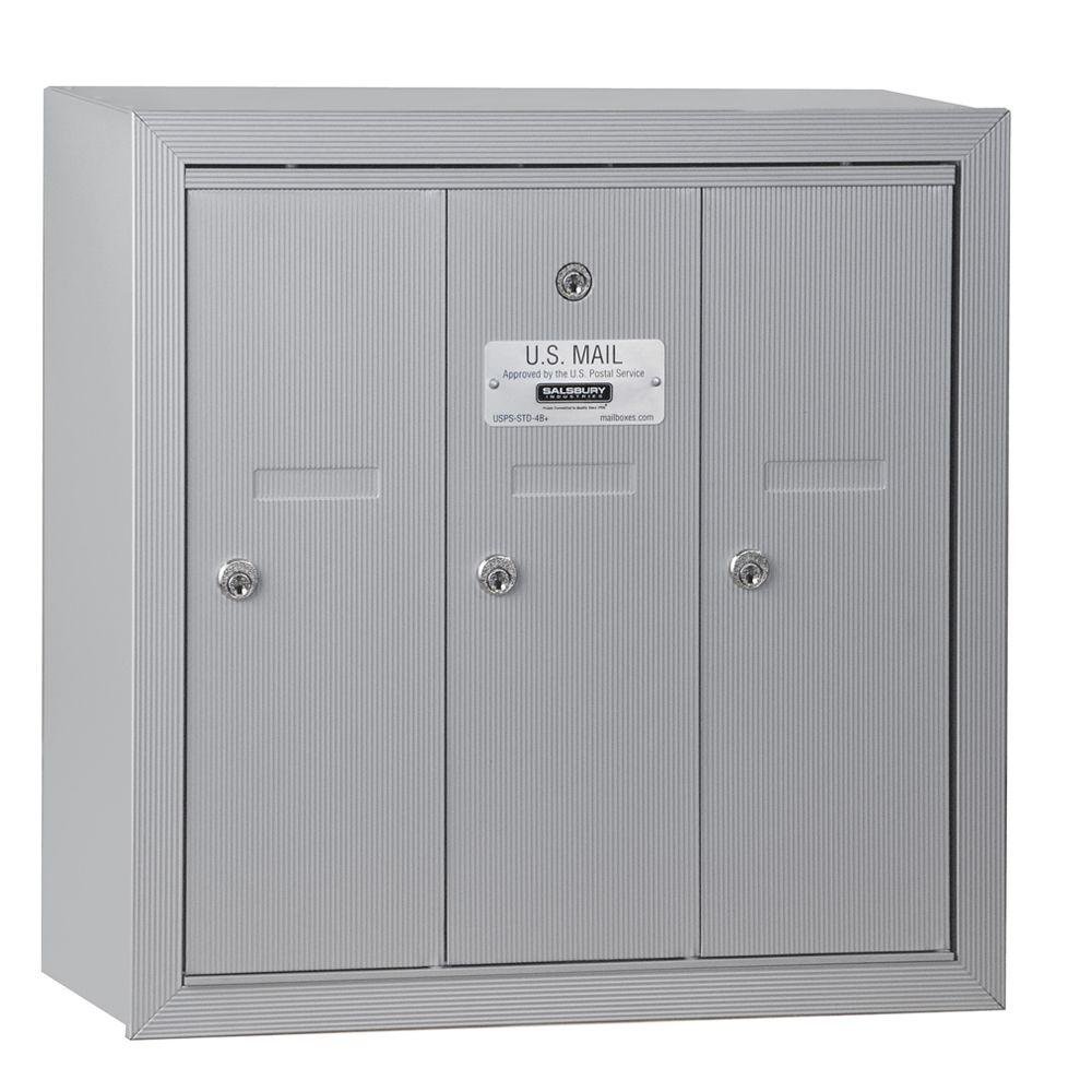 Salsbury Industries 3503ASU Aluminum Surface Mount Vertical Mailbox with 3 Doors & USPS Access - Secure Mail Storage for Homes, Offices & Commercial Buildings