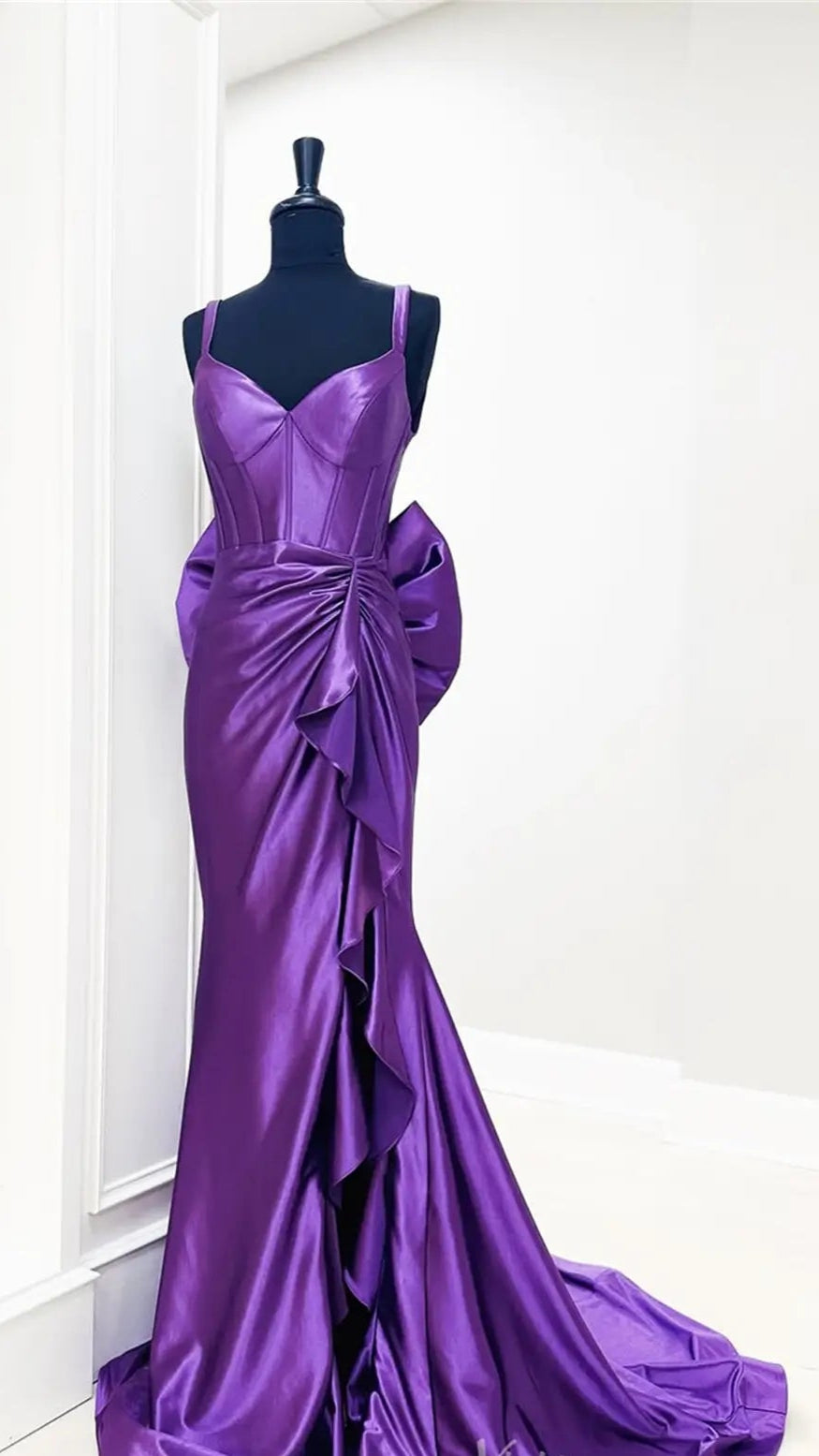 Elegant Purple Satin Prom Dress 2025 - Mermaid Style Backless Evening Gown with Bow Tail for Homecoming, Formal Dances & Special Occasions