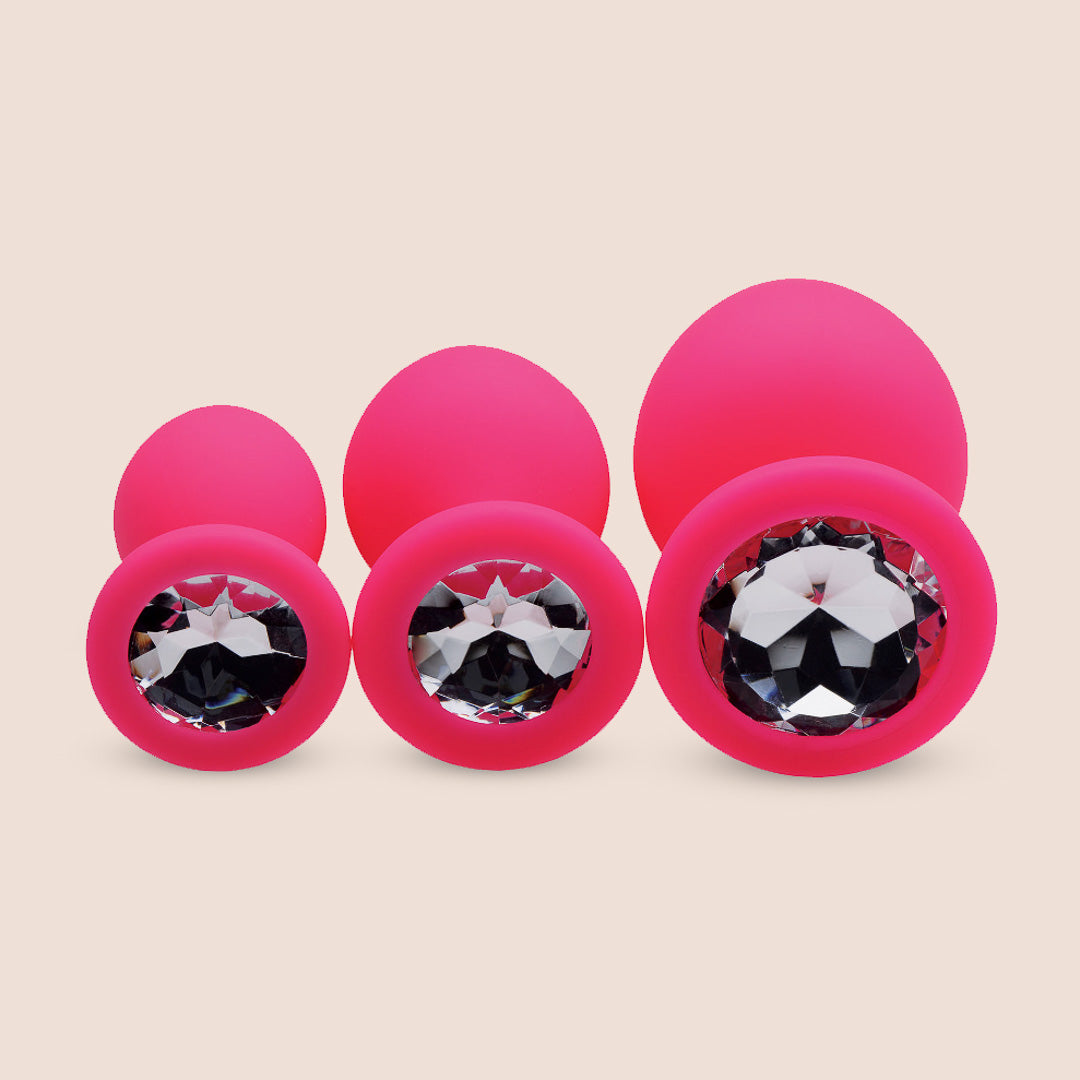 Sensual Pink Gem Anal Plug Set - 3 Piece Silicone Butt Plugs for Women & Men | Perfect for Couples Play, BDSM & Sensual Exploration