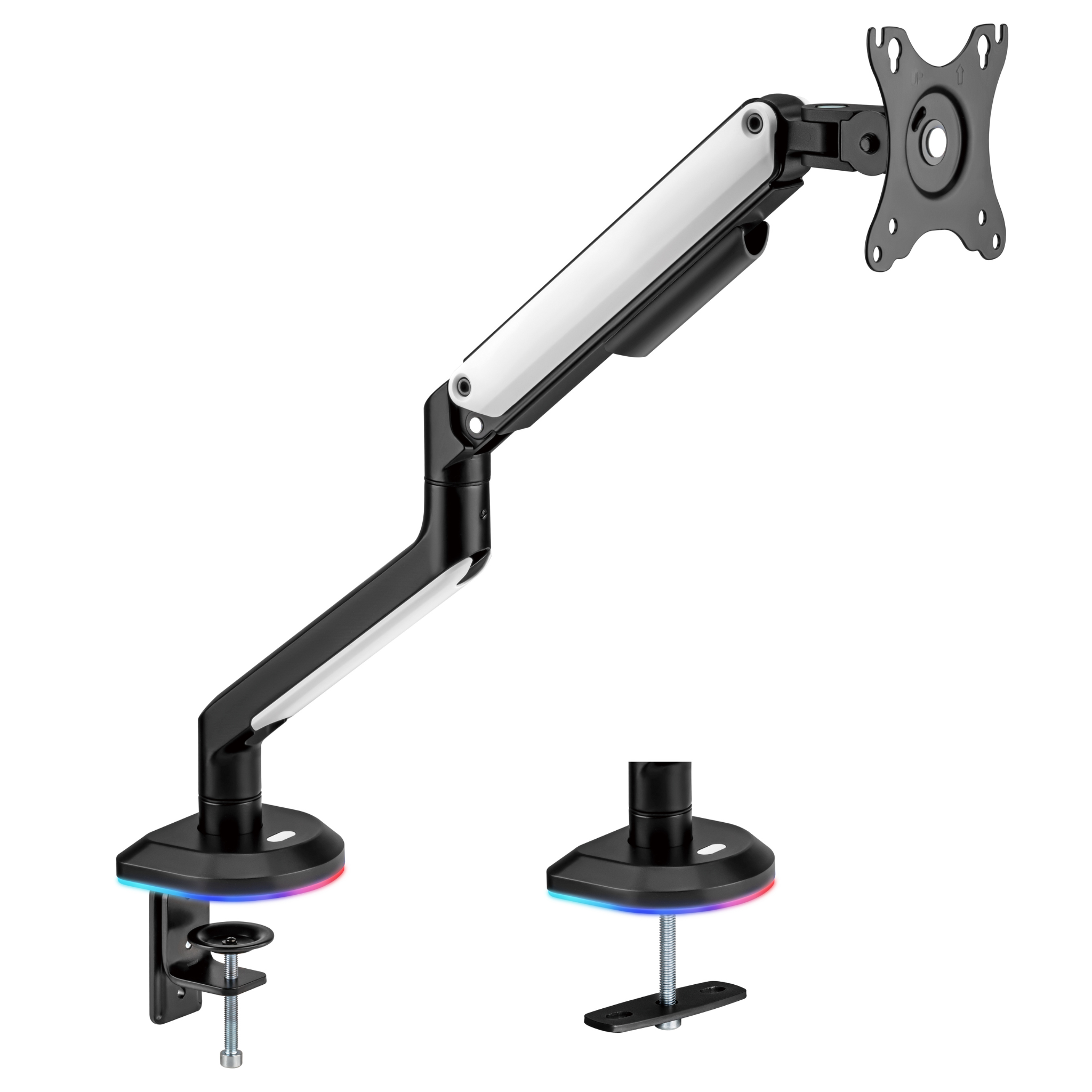 RGB Single Monitor Arm - Spring Assisted Adjustable Desk Mount for Gaming & Office Use - Ergonomic VESA 75/100mm Stand for Computer Screens (Home, Office, Gaming Setup)