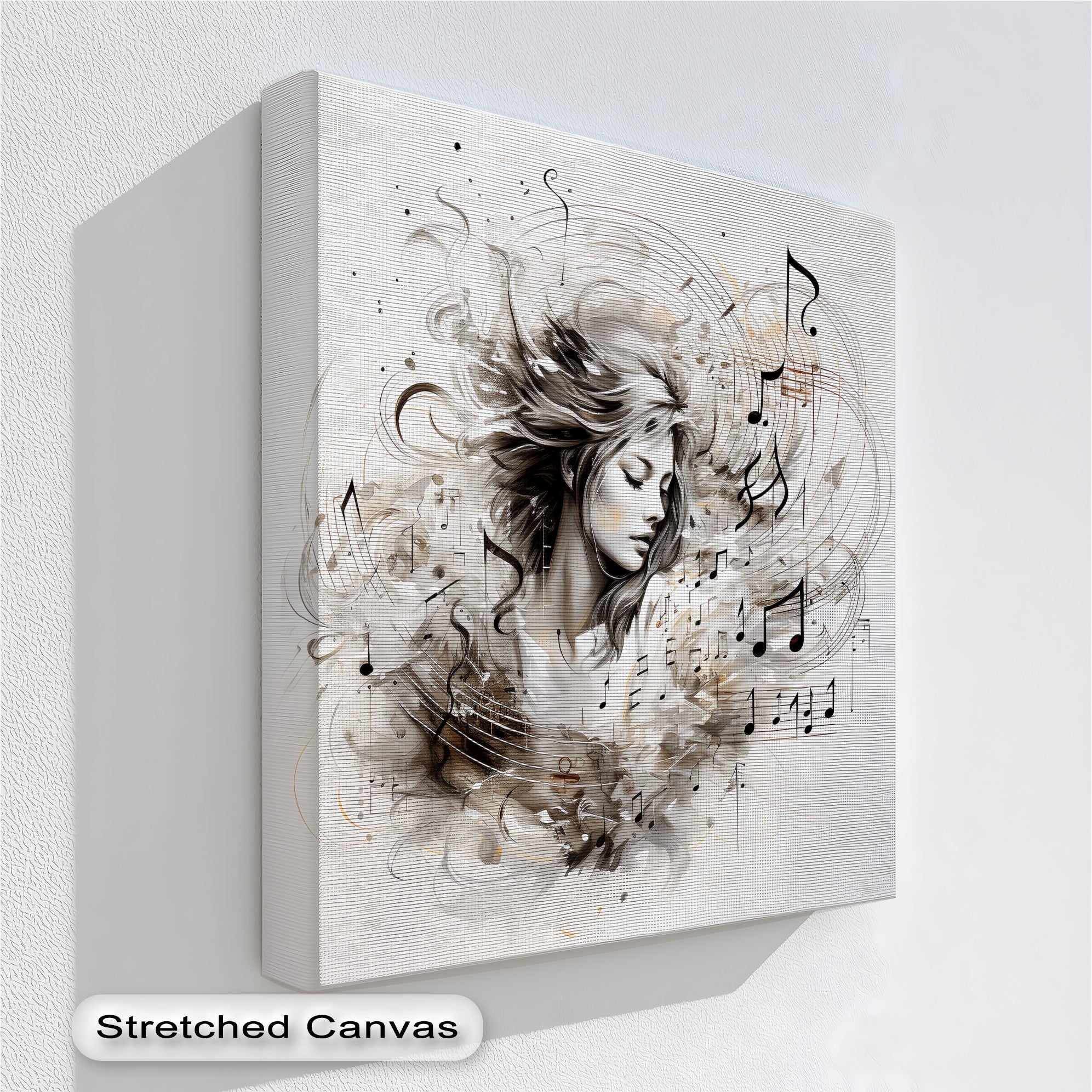Abstract Woman with Musical Notes Wall Art - Modern Music Canvas Prints for Home & Office Decor - Perfect Gift for Musicians & Music Lovers