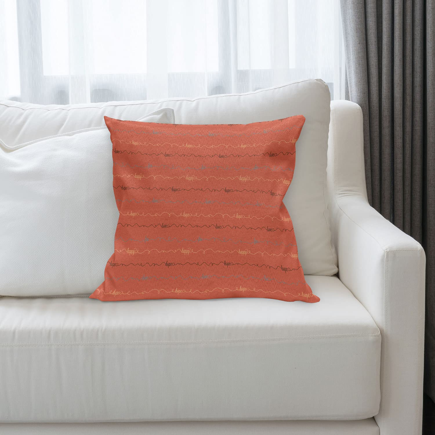 Ambesonne Decorative Throw Pillow Cover 28x28 Inches - Dark Coral & Brown with Inspirational 'Hope Love Happy' Lettering, Square Accent Cushion Case for Living Room, Bedroom, Sofa Decor