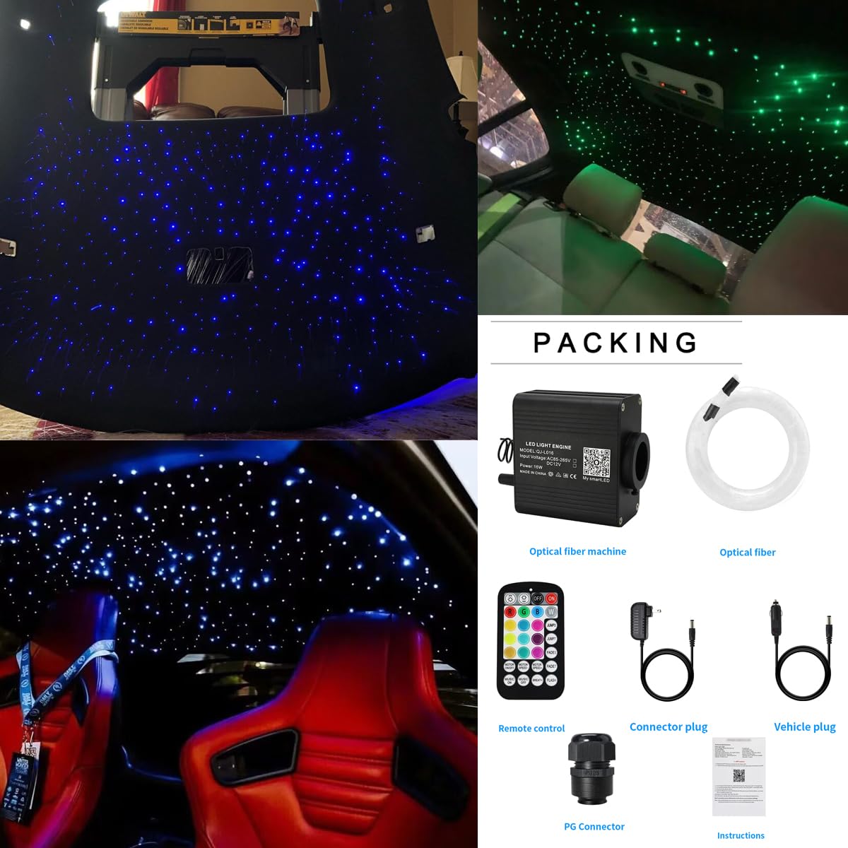 AZIMOM 16W Twinkle & Sound Activated 550pcs Fiber Optic Star Ceiling Kit - 0.03in x 9.8ft End Glow Light Strands with APP & Remote Control for Car, Home, Bedroom, Theater & Party Decoration