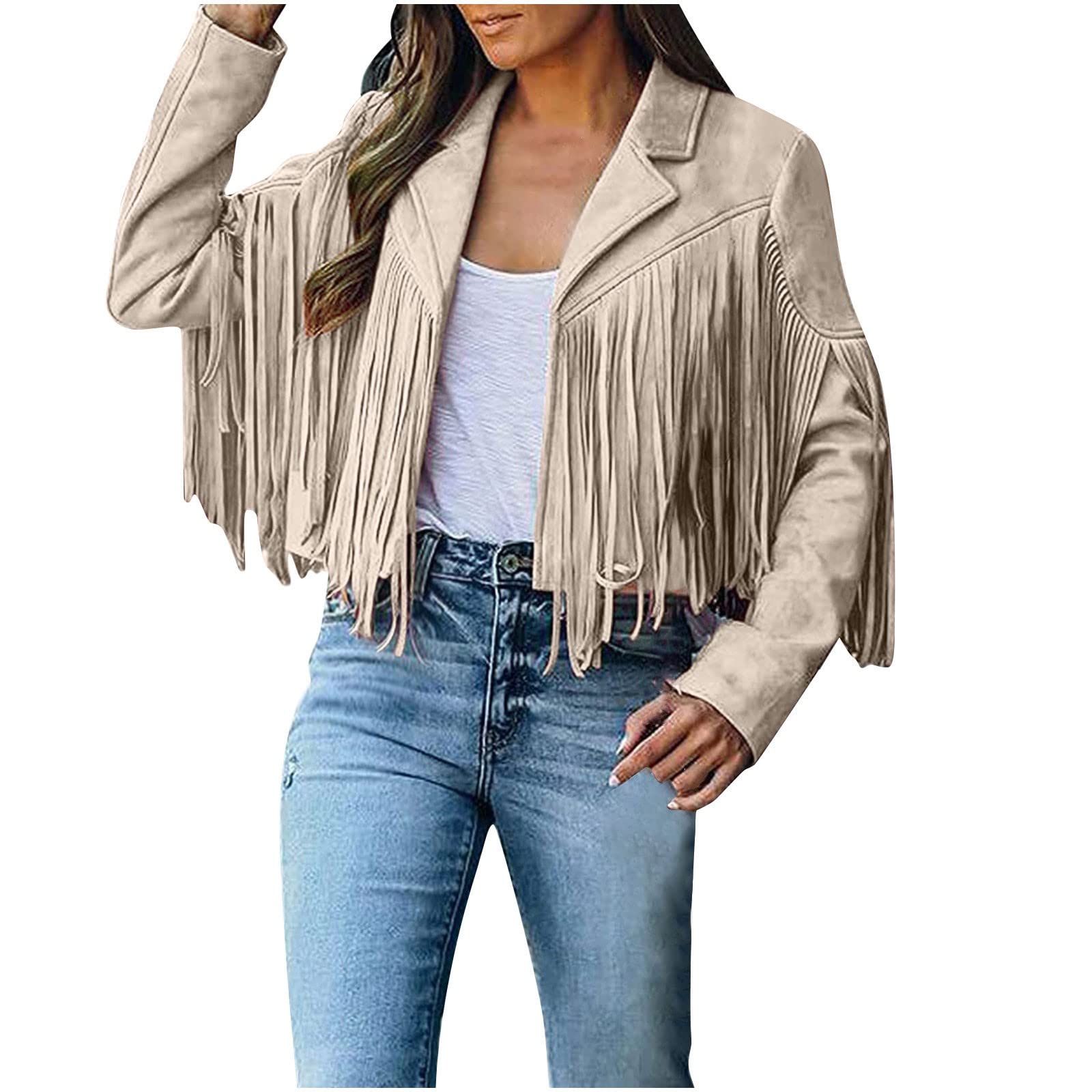 Women's Faux Suede Leather Fringe Coat - Cowboy Style Long Sleeve Tassel Cardigan Jacket for Fall | Western Fashion, Autumn Layering, Casual Outfits & Festival Wear