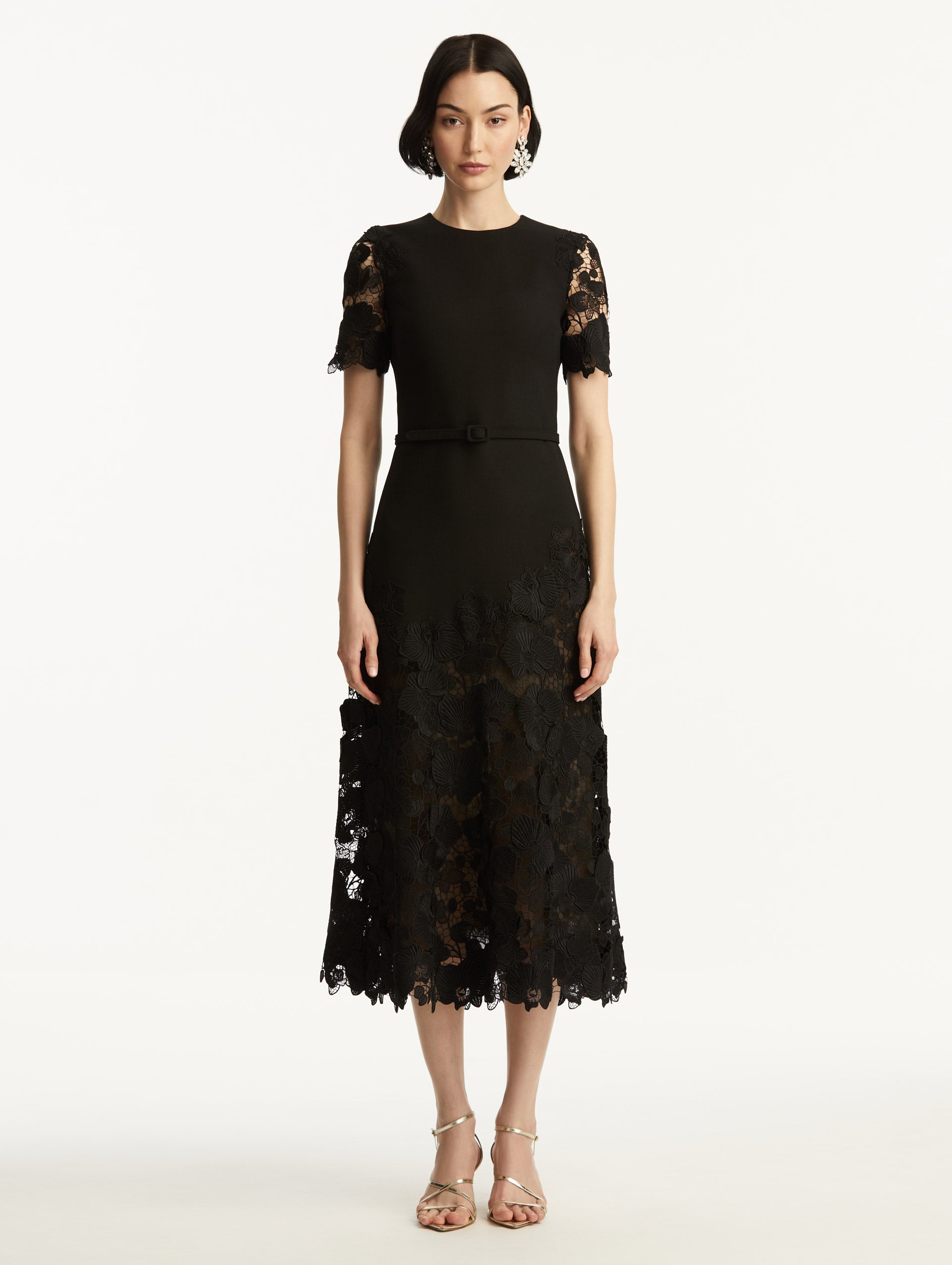 Elegant Orchid Guipure Lace Inset Dress for Women - Floral Embroidered Formal Evening Gown - Perfect for Weddings, Prom, Cocktail Parties & Special Occasions