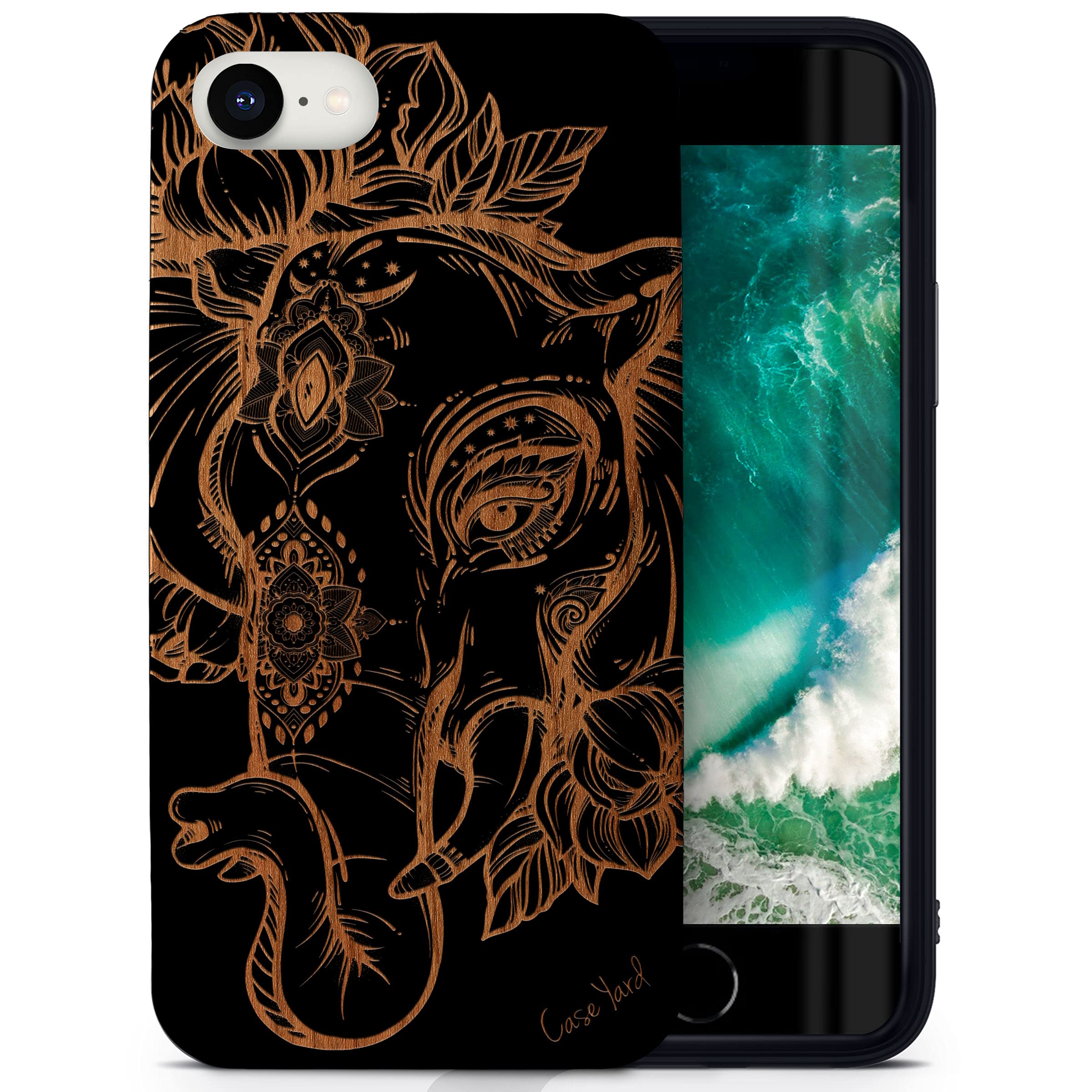 Wooden iPhone SE Case with Laser Engraved Boho Elephant Design - Shockproof Slim Fit Protective Cover for Men & Women | Perfect for Travel, Outdoor Adventures & Everyday Use