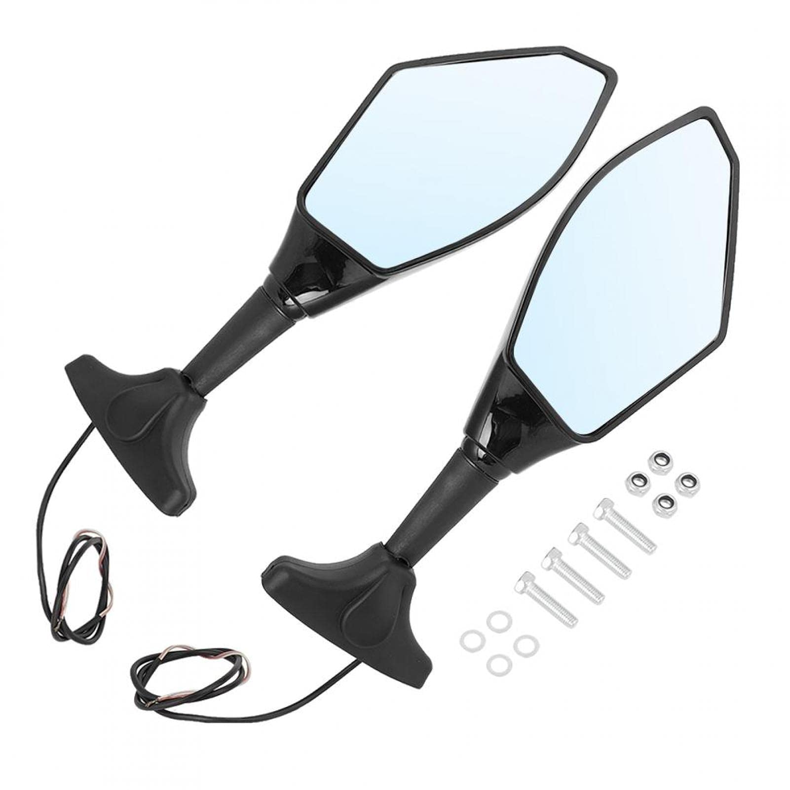 Qiilu 2 Pack Black LED Motorcycle Rearview Mirrors with Light - Universal Fit for Cruiser, Sport Bike, Harley - Enhanced Night Visibility & Safety Riding