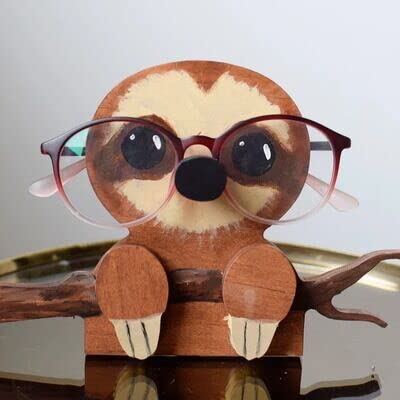 Handmade Wooden Sloth Glasses Stand - Animal Shaped Eyeglass Holder for Desk Decor - Wood Carved Spectacle Organizer for Home & Office Use - Perfect Gift for Book Lovers & Coffee Shop Ambiance