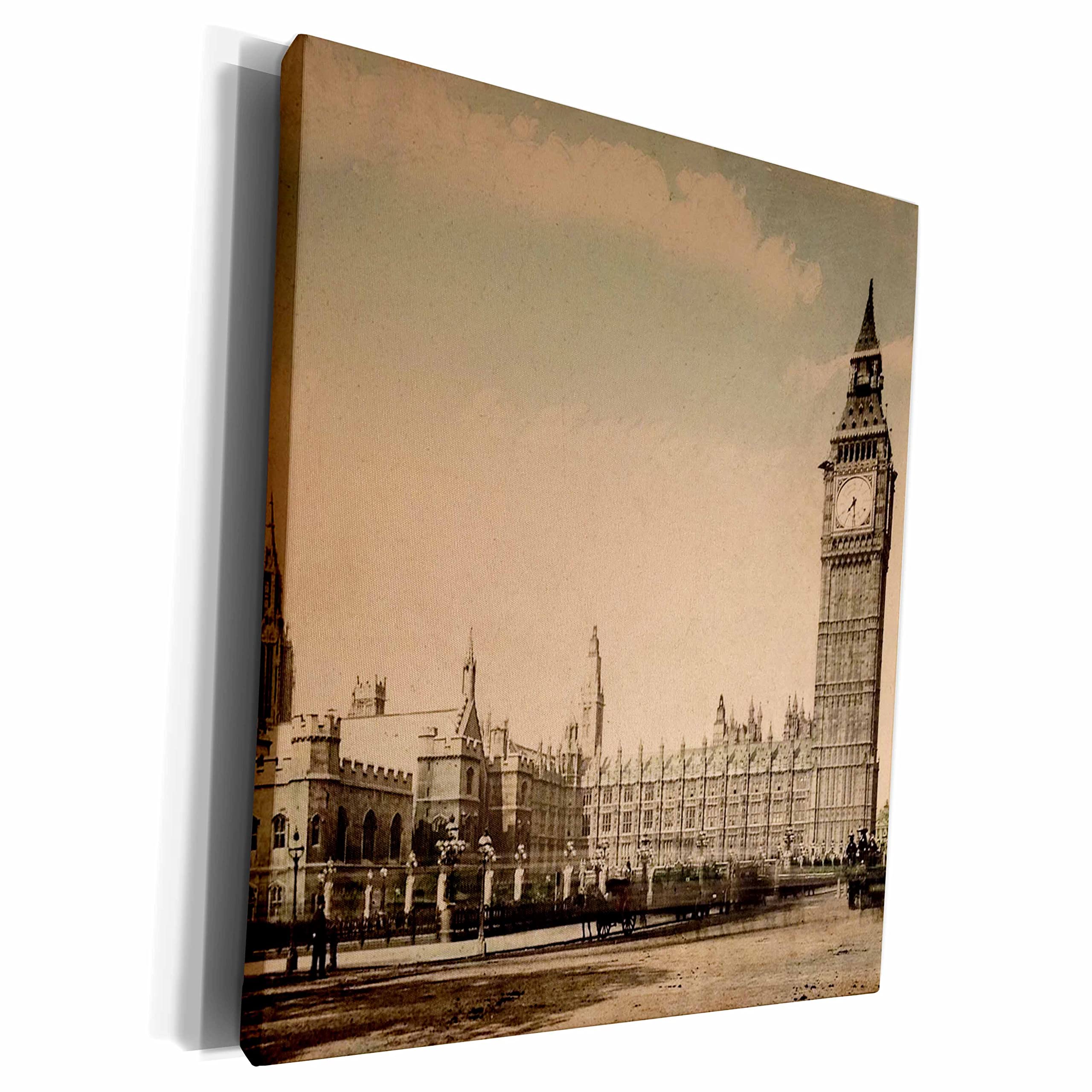 3dRose Museum Grade Canvas Wrap - Victorian Houses of Parliament & Big Ben London Magic Lantern Slide Wall Art | Home & Office Decor, Living Room Wall Decor, Gift for History Lovers