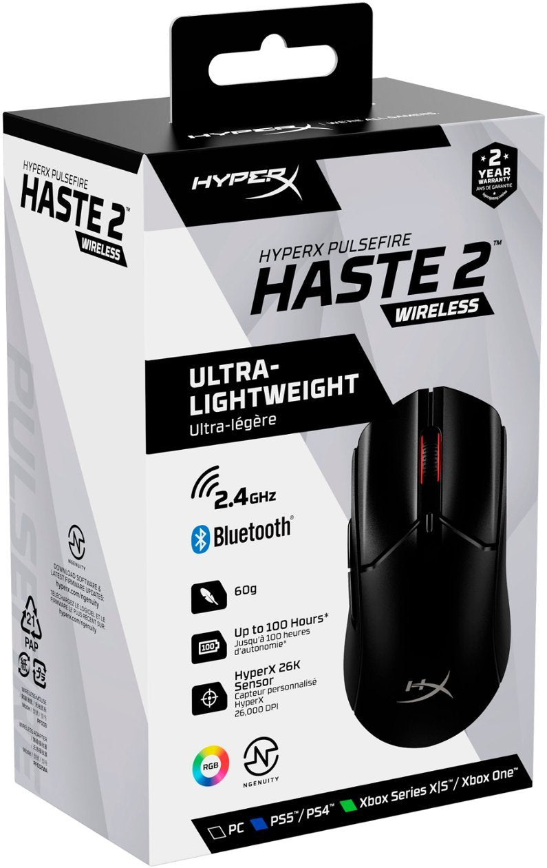 HyperX Pulsefire Haste 2 Wireless Gaming Mouse - Lightweight 59g, 26K DPI, HyperX Switches | Perfect for FPS, MOBA & Esports Gaming