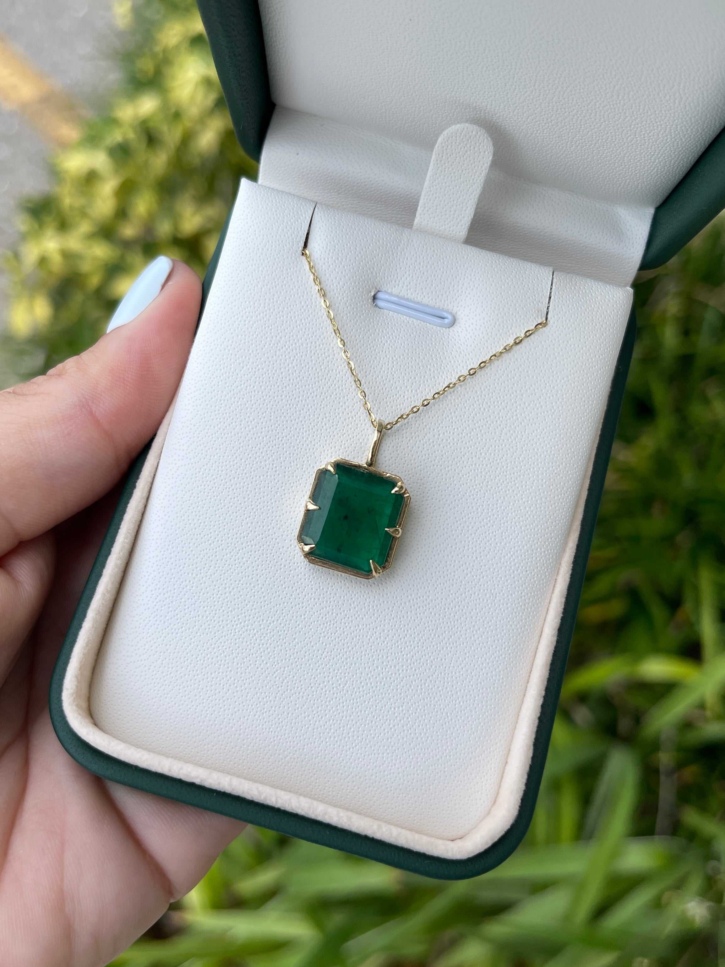 6.30 Carat Natural Dark Green Emerald Georgian Style Solitaire Pendant in 14K Gold - Perfect for Weddings, Anniversaries & Elegant Evening Events
