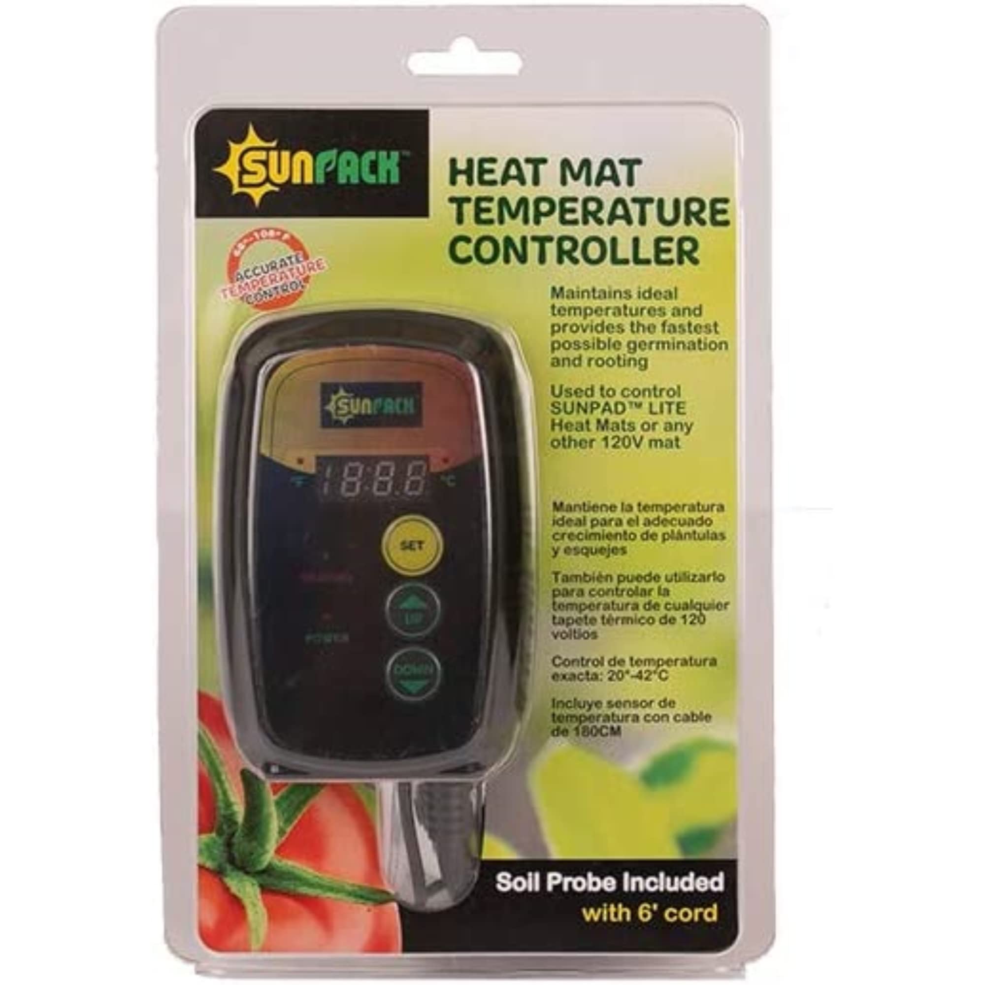 Digital Heat Mat Temperature Controller with Soil Probe - 6ft Cord for Seedling Heat Mats, Indoor Plant Germination & Greenhouse Use