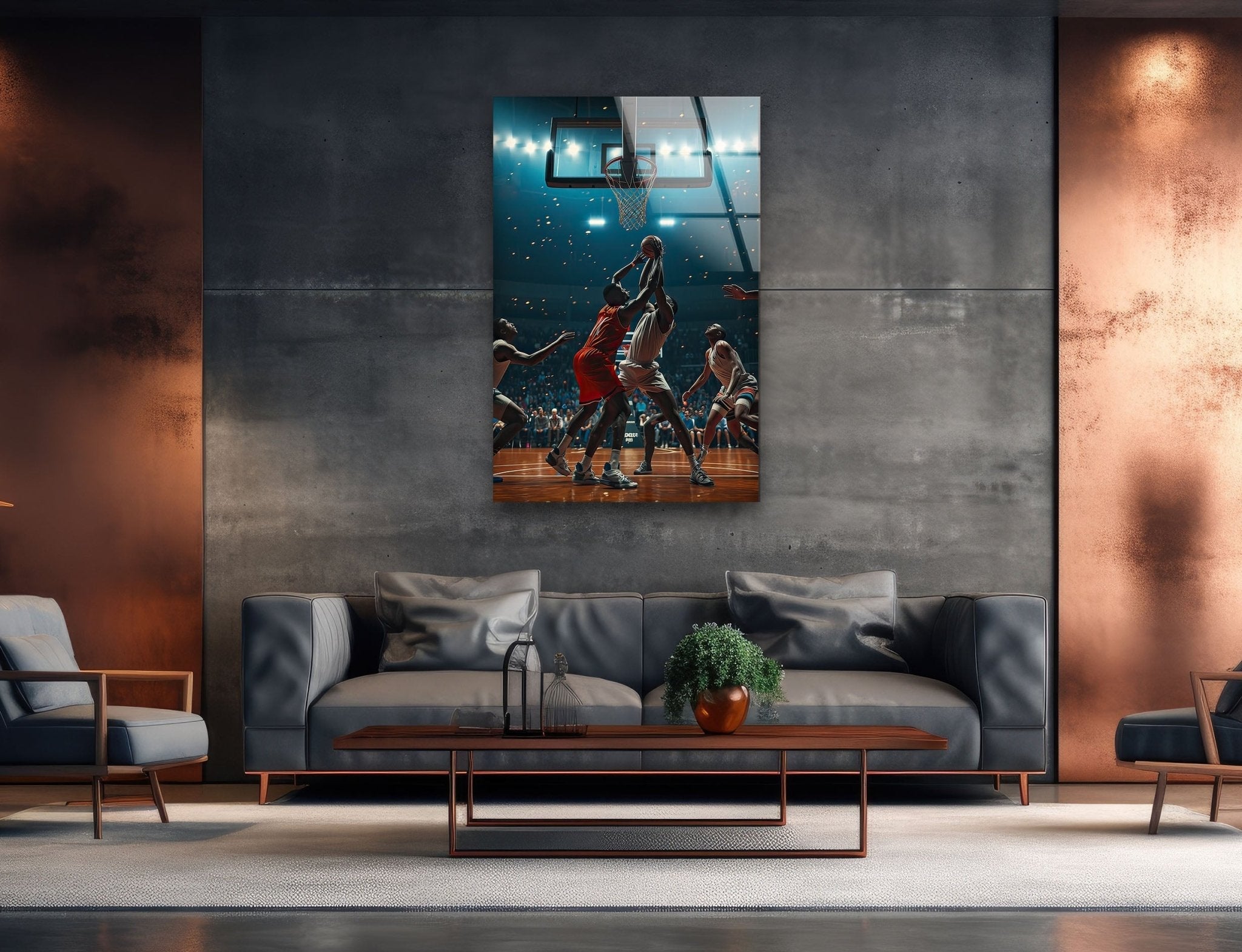 Basketball Players Glass Wall Art - Modern Sports Decor for Home, Office & Gym - Perfect Gift for Basketball Fans & Athletes