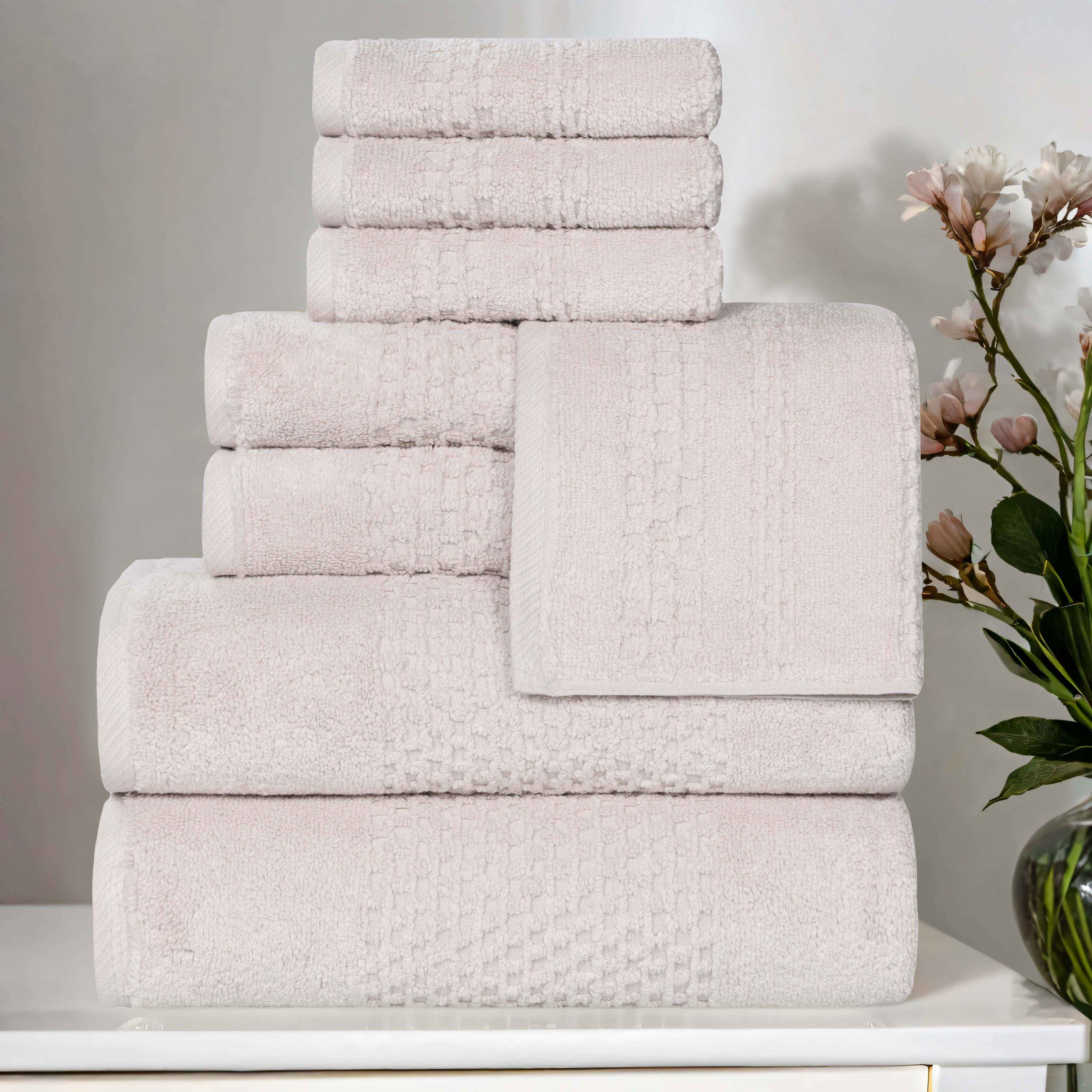 Playa Zero Twist Cotton Solid Waffle Textured 8-Piece Bath Towel Set | Soft & Absorbent | Perfect for Beach, Pool, Spa & Home Use