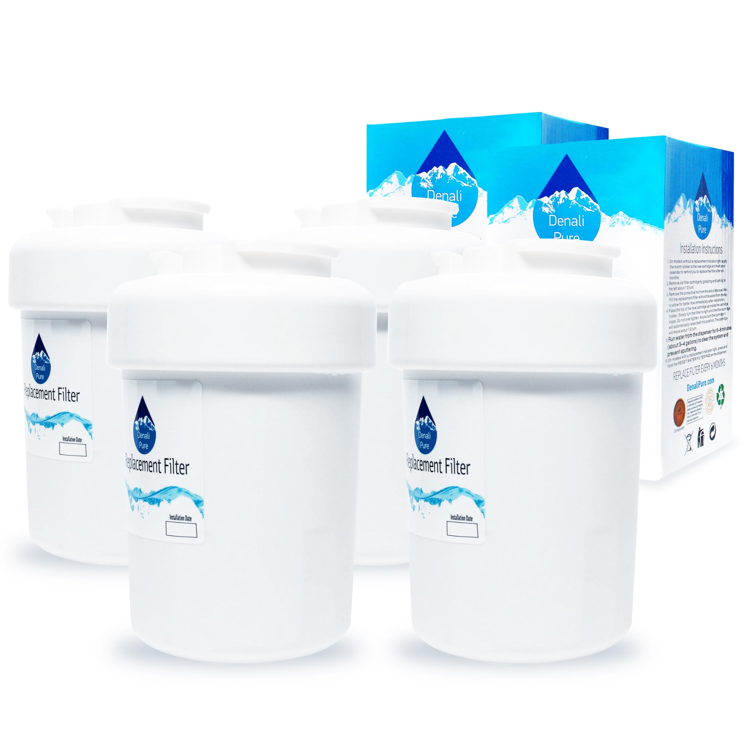 4-Pack GE GSL22JFREBS Refrigerator Water Filter Replacement - Compatible with GE MWF & MWFP Fridge Water Filters | Improves Taste & Reduces Contaminants for Clean Drinking Water