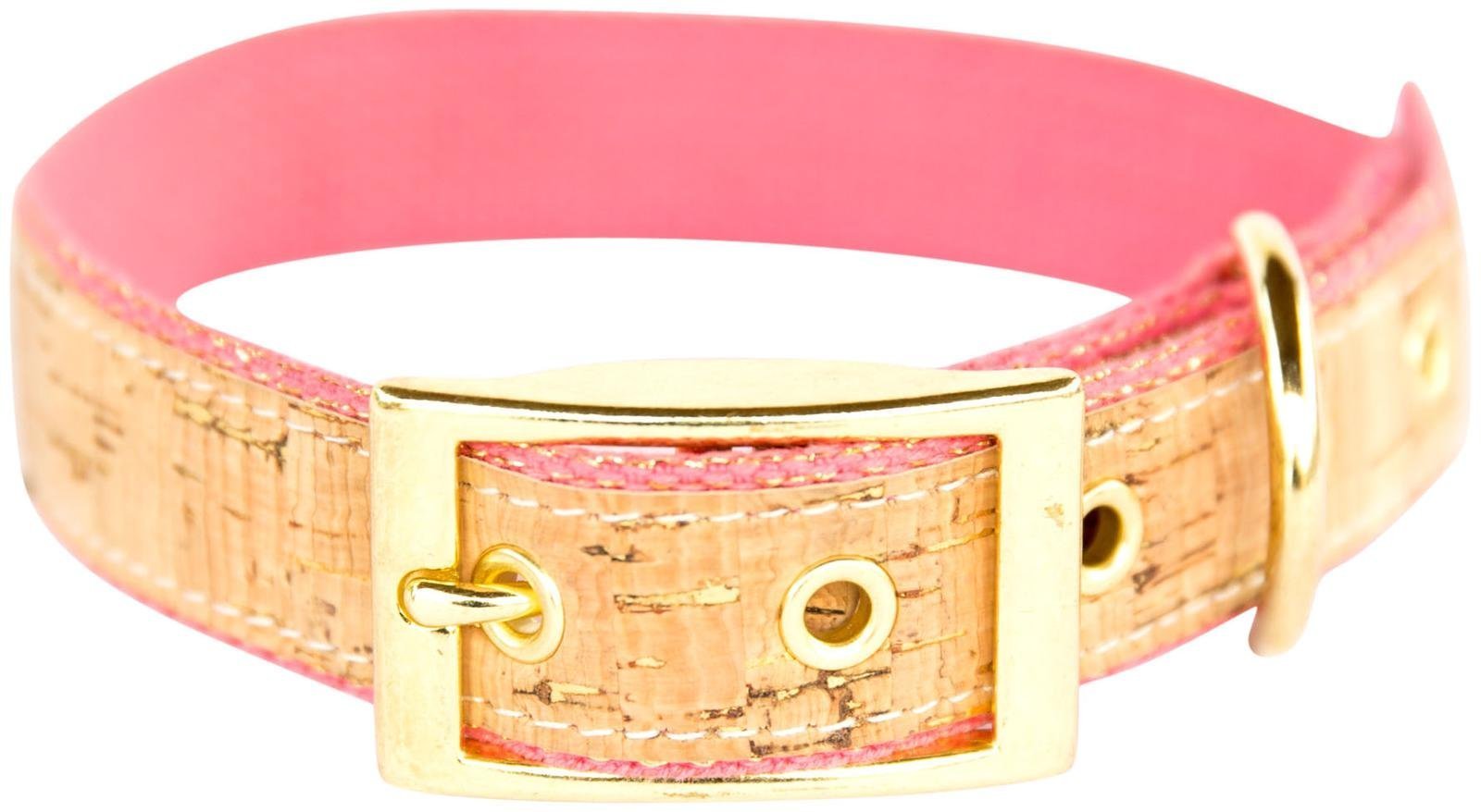 Pink Metallic Cork Dog Collar - Medium Size for Small to Medium Dogs - Stylish & Durable for Daily Walks, Training & Outdoor Adventures